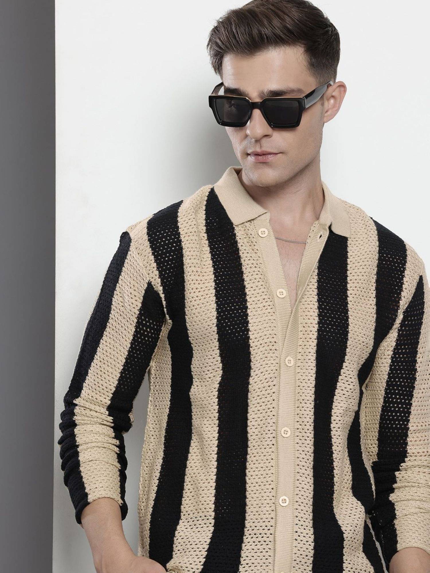 The Indian Garage Co. Polyester Relaxed Fit Striped Full Sleeves Men's Casual Shirt - Beige ( Pack of 1 )     			The Indian Garage Co. Polyester Relaxed Fit Striped Full Sleeves Men's Casual Shirt - Beige ( Pack of 1 )