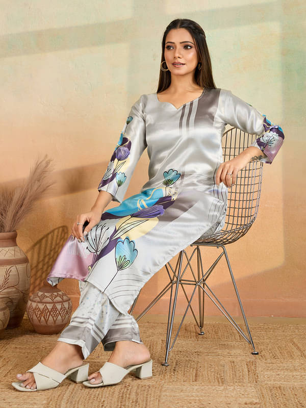 Women Basket Women Rayon Printed Straight Kurti With Pants ( Grey ) Women Basket Women Rayon Printed Straight Kurti With Pants ( Grey )