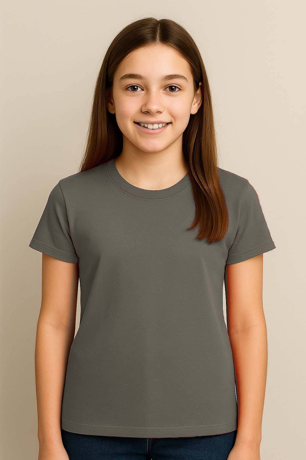     			clael Pack of 1 Girls Polyester T-Shirt ( Dark Grey )