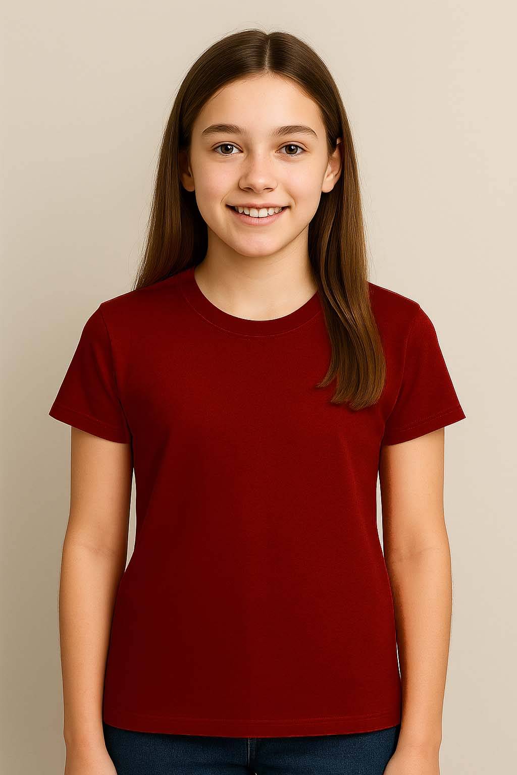     			clael Pack of 1 Girls Polyester T-Shirt ( Maroon )