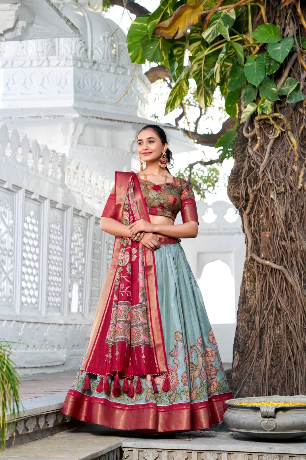     			A TO Z CART Green Tussar Silk Chaniya Choli Semi Stitched Lehenga Single
