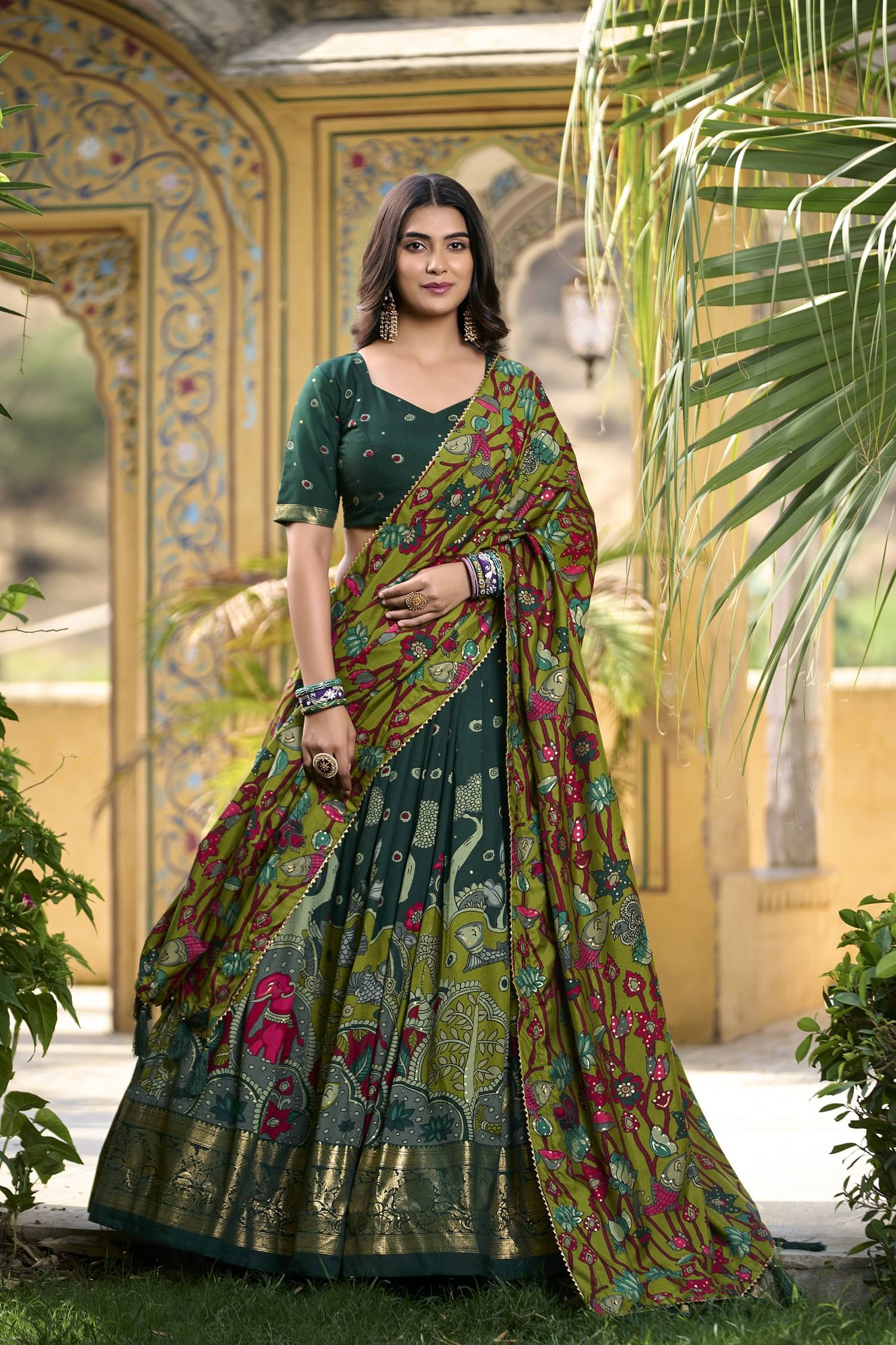 A TO Z CART Green Tussar Silk Chaniya Choli Semi Stitched Lehenga Single A TO Z CART Green Tussar Silk Chaniya Choli Semi Stitched Lehenga Single