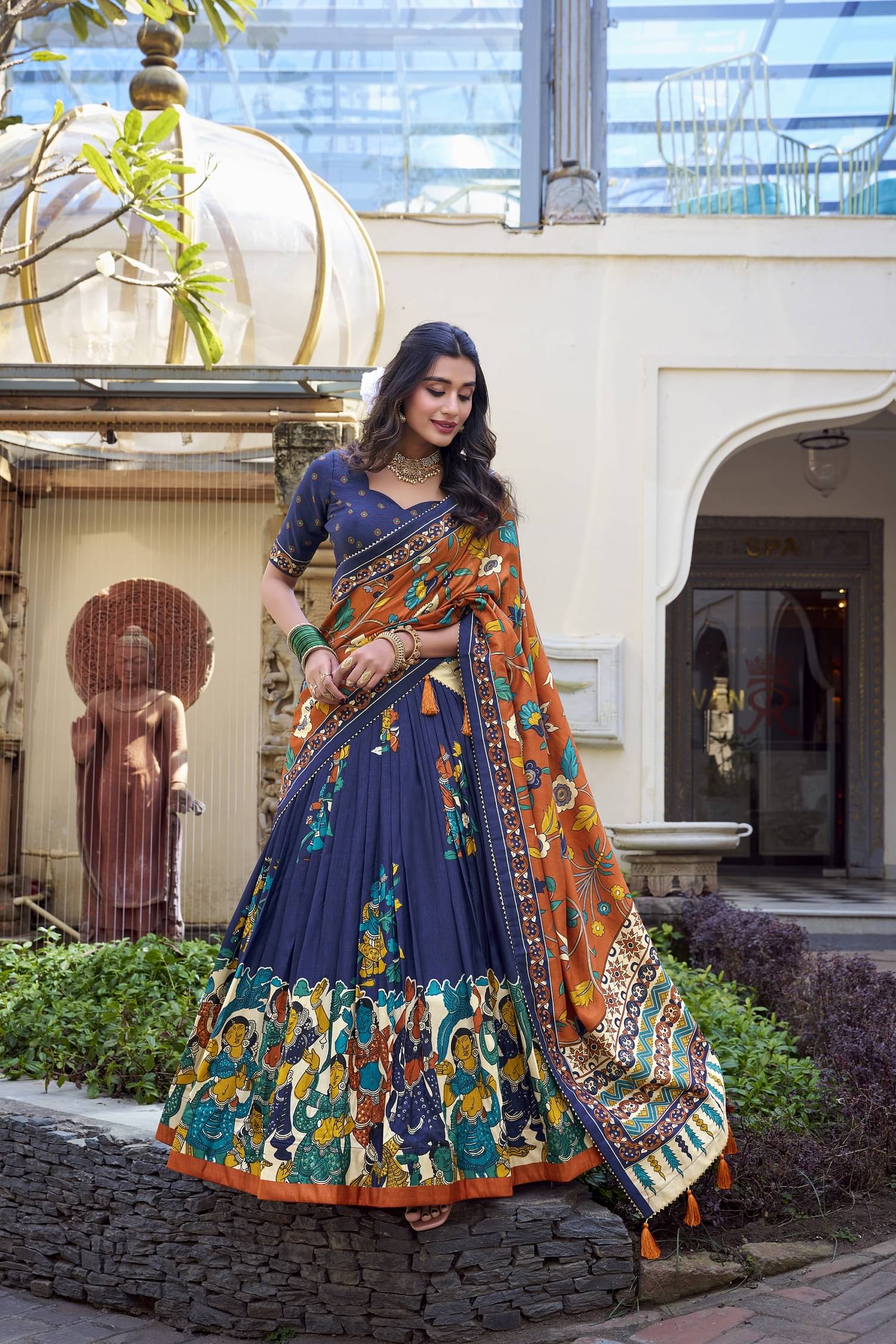 A TO Z CART Navy Tussar Silk Chaniya Choli Semi Stitched Lehenga Single A TO Z CART Navy Tussar Silk Chaniya Choli Semi Stitched Lehenga Single