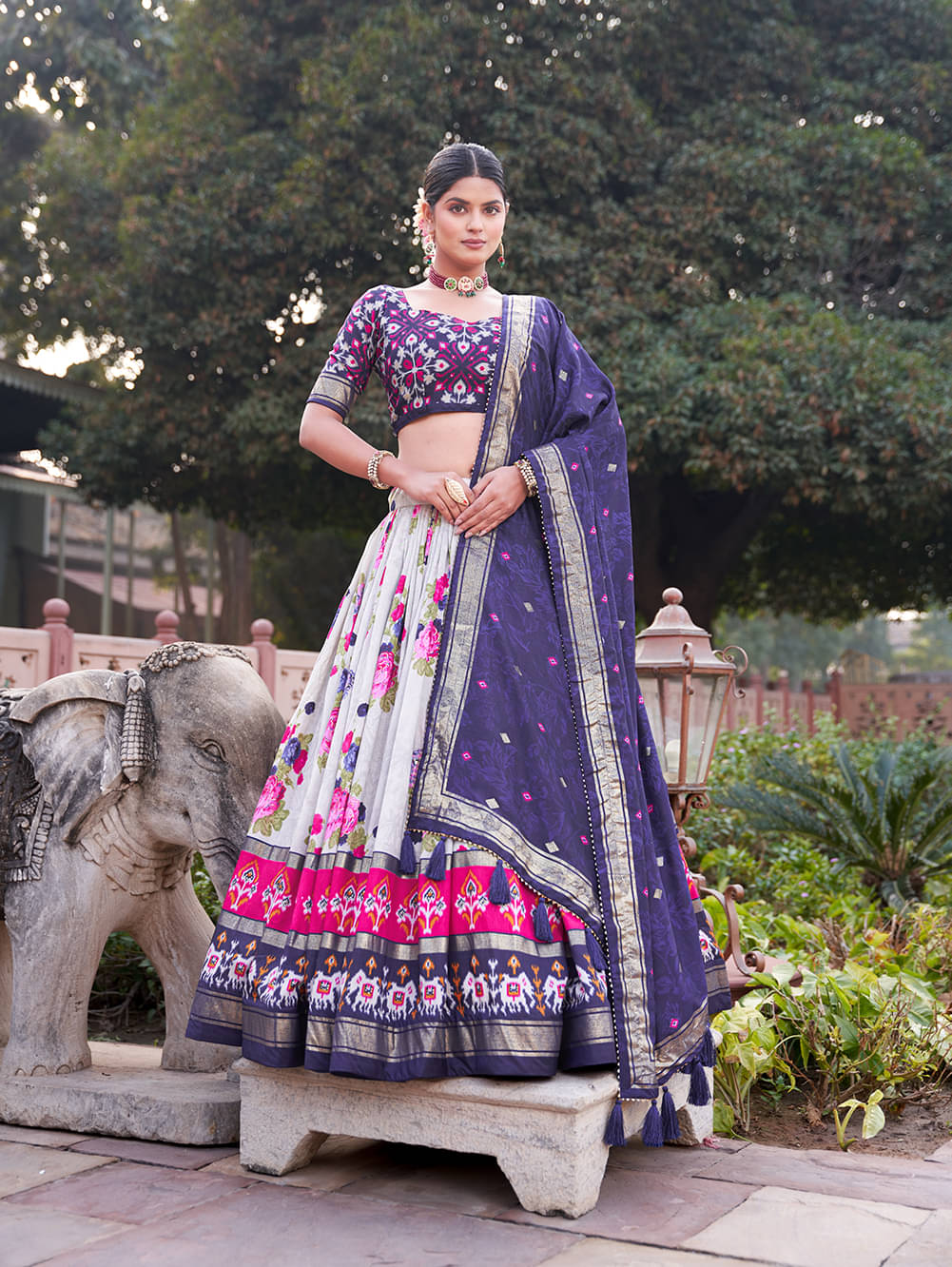     			A TO Z CART Navy Tussar Silk Chaniya Choli Semi Stitched Lehenga Single