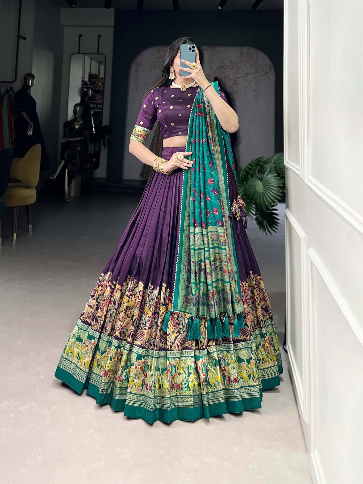 A TO Z CART Purple Tussar Silk Chaniya Choli Semi Stitched Lehenga Single A TO Z CART Purple Tussar Silk Chaniya Choli Semi Stitched Lehenga Single