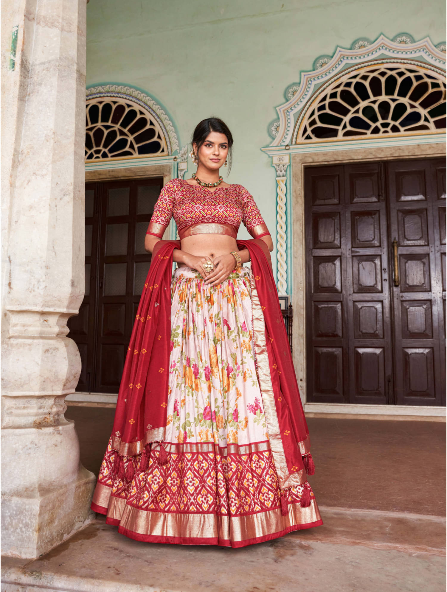 A TO Z CART Red Tussar Silk Chaniya Choli Semi Stitched Lehenga Single A TO Z CART Red Tussar Silk Chaniya Choli Semi Stitched Lehenga Single
