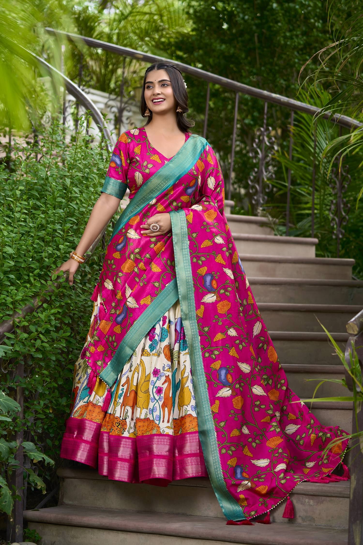     			A TO Z CART White Tussar Silk Chaniya Choli Semi Stitched Lehenga Single