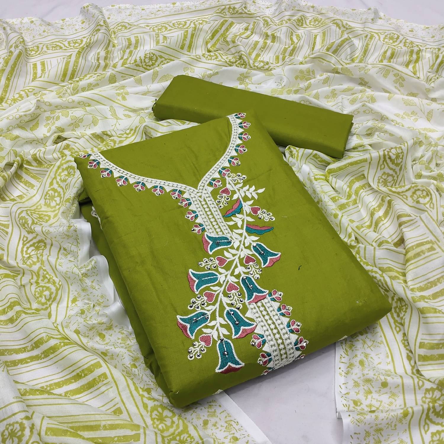     			A TO Z CART Women Cotton Unstitched Dress Material ( Olive )