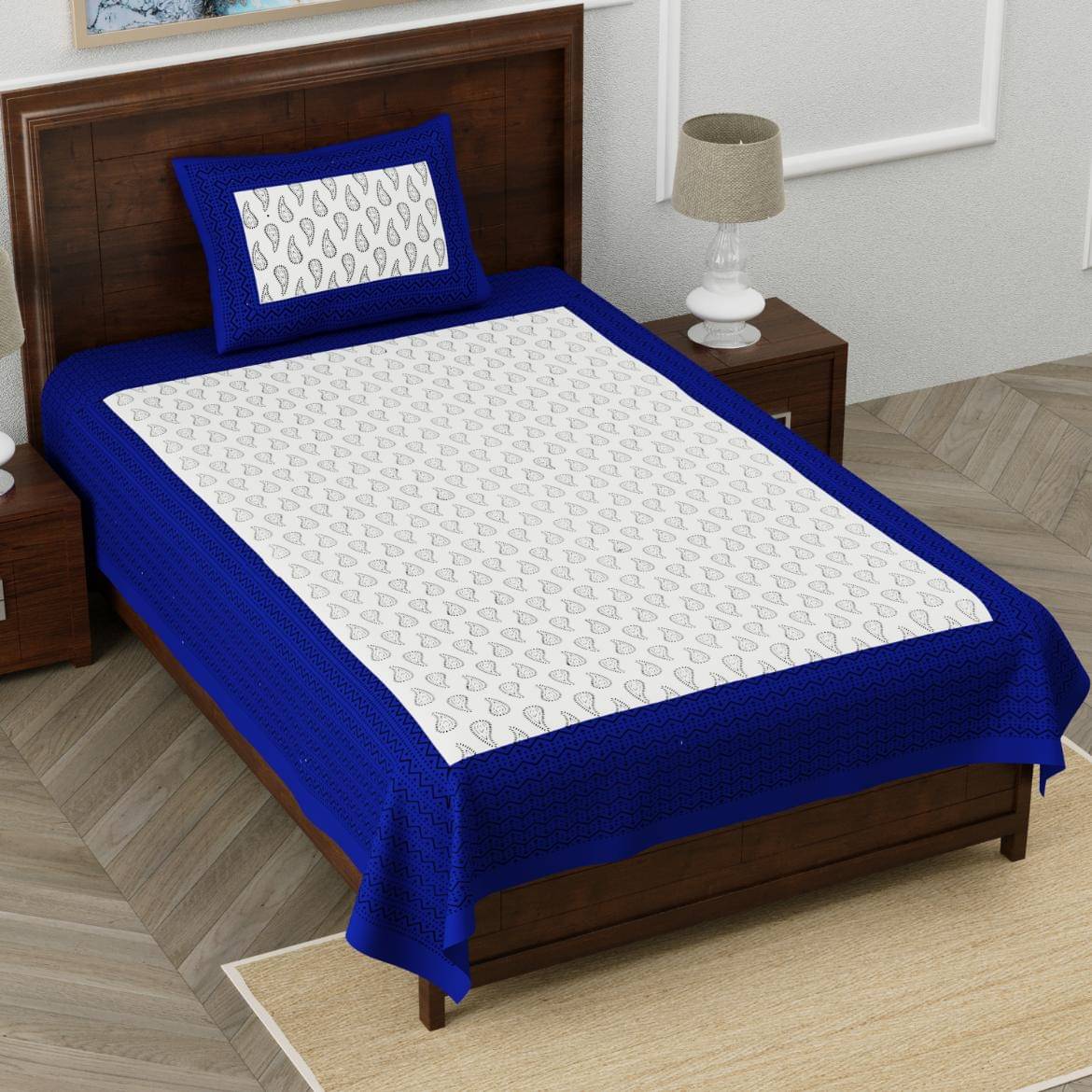 ABHACLOTHO Cotton 1 Single Bedsheet with 1 Pillow Cover ( Dark Blue ) ABHACLOTHO Cotton 1 Single Bedsheet with 1 Pillow Cover ( Dark Blue )