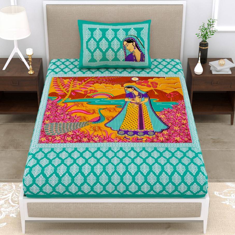 ABHACLOTHO Cotton 1 Single Bedsheet with 1 Pillow Cover ( Sea Green ) ABHACLOTHO Cotton 1 Single Bedsheet with 1 Pillow Cover ( Sea Green )