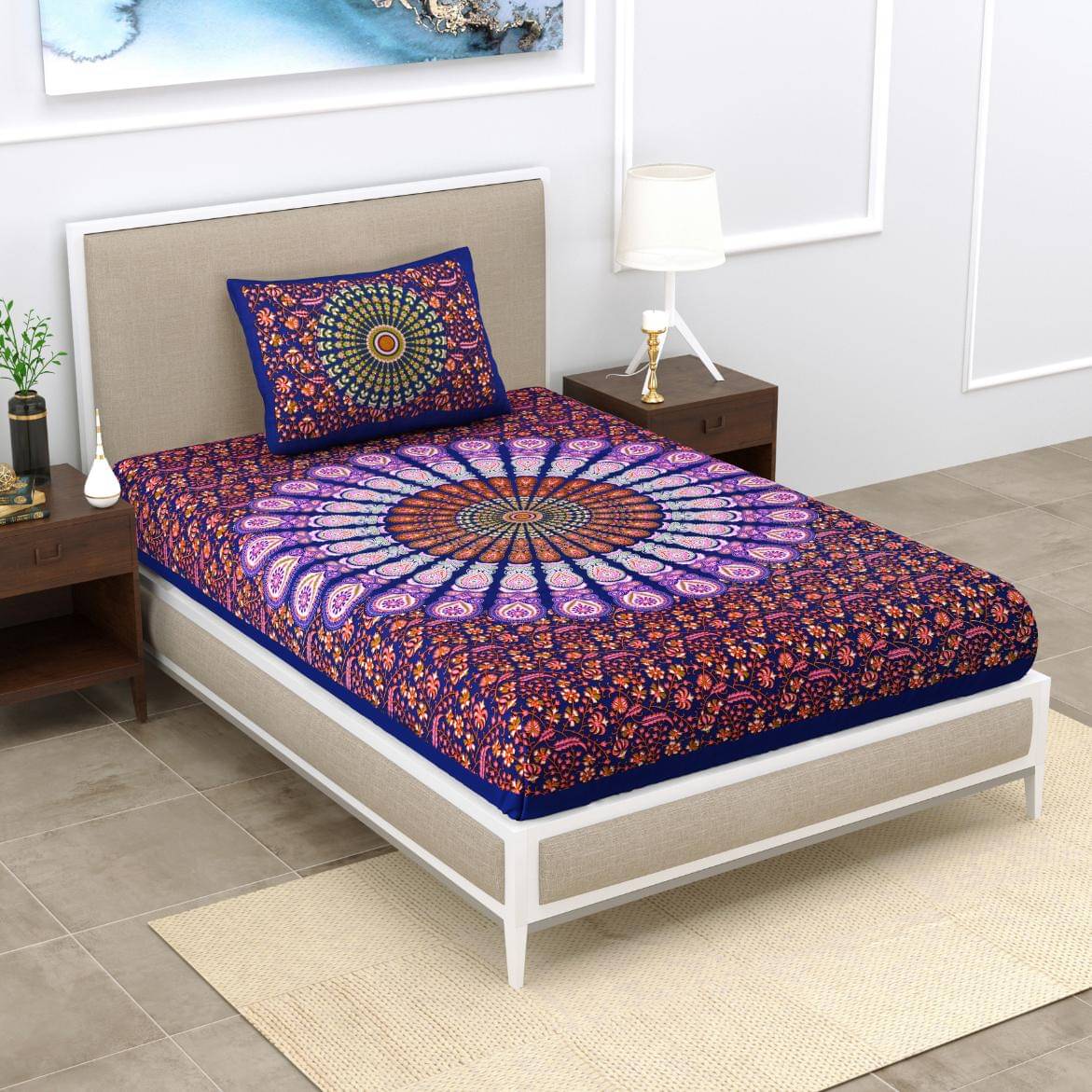 ABHACLOTHO Cotton 1 Single Bedsheet with 1 Pillow Cover ( Navy Blue ) ABHACLOTHO Cotton 1 Single Bedsheet with 1 Pillow Cover ( Navy Blue )