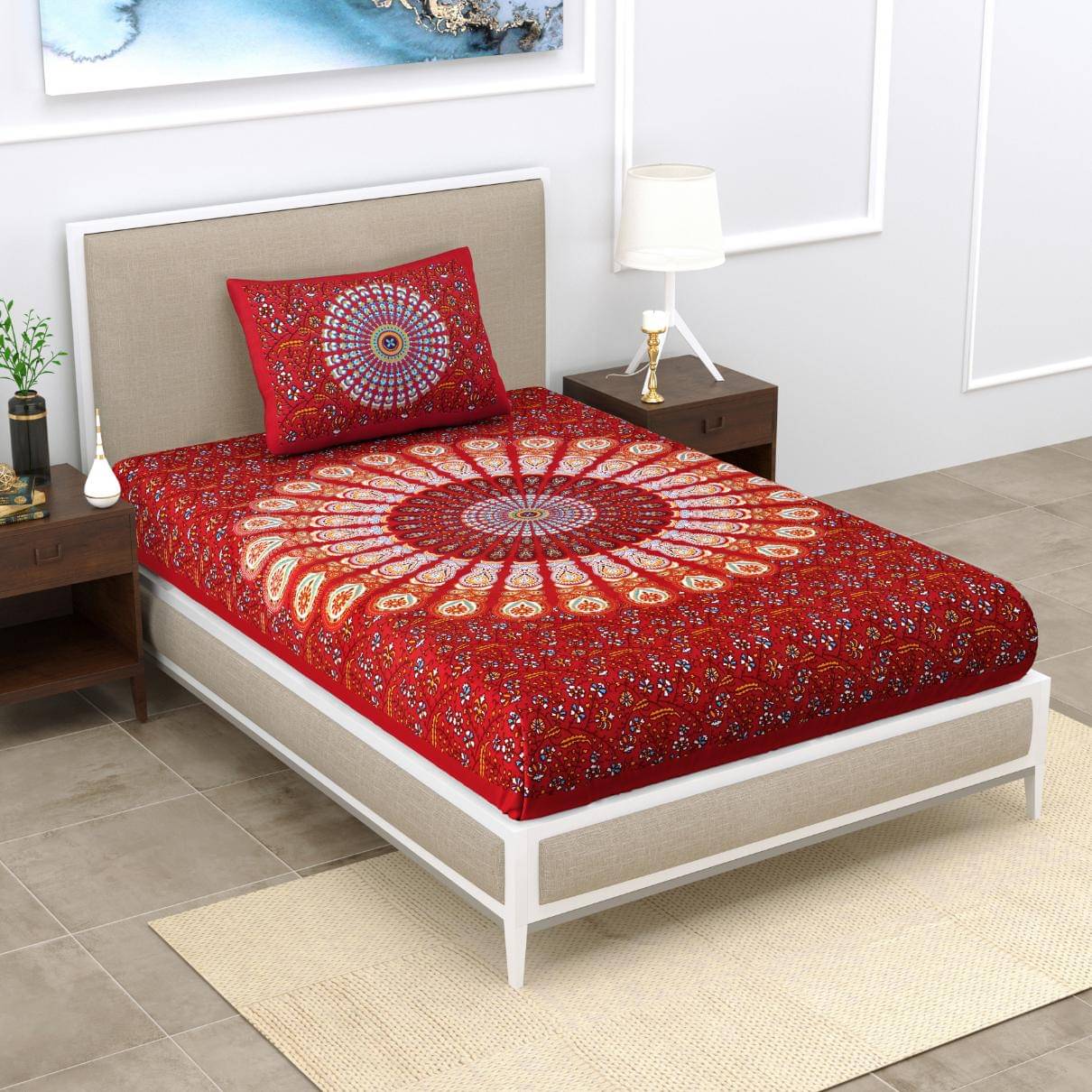    			ABHACLOTHO Cotton 1 Single Bedsheet with 1 Pillow Cover ( Maroon )