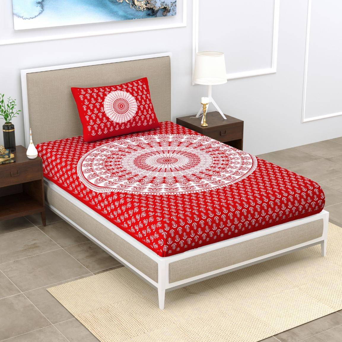 ABHACLOTHO Cotton 1 Single Bedsheet with 1 Pillow Cover ( Red ) ABHACLOTHO Cotton 1 Single Bedsheet with 1 Pillow Cover ( Red )