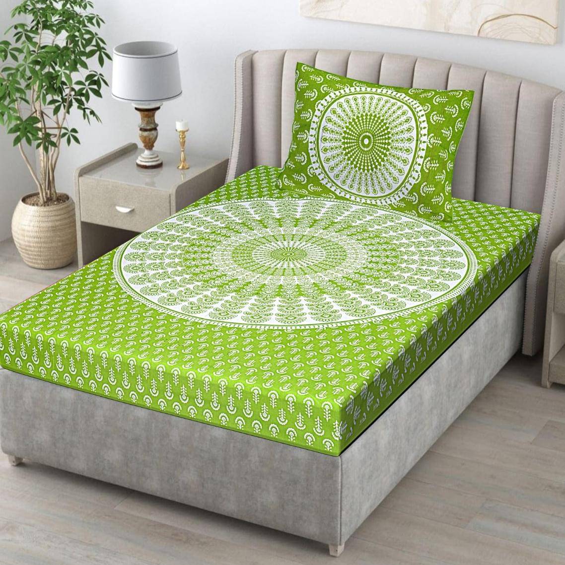 ABHACLOTHO Cotton 1 Single Bedsheet with 1 Pillow Cover ( Green ) ABHACLOTHO Cotton 1 Single Bedsheet with 1 Pillow Cover ( Green )