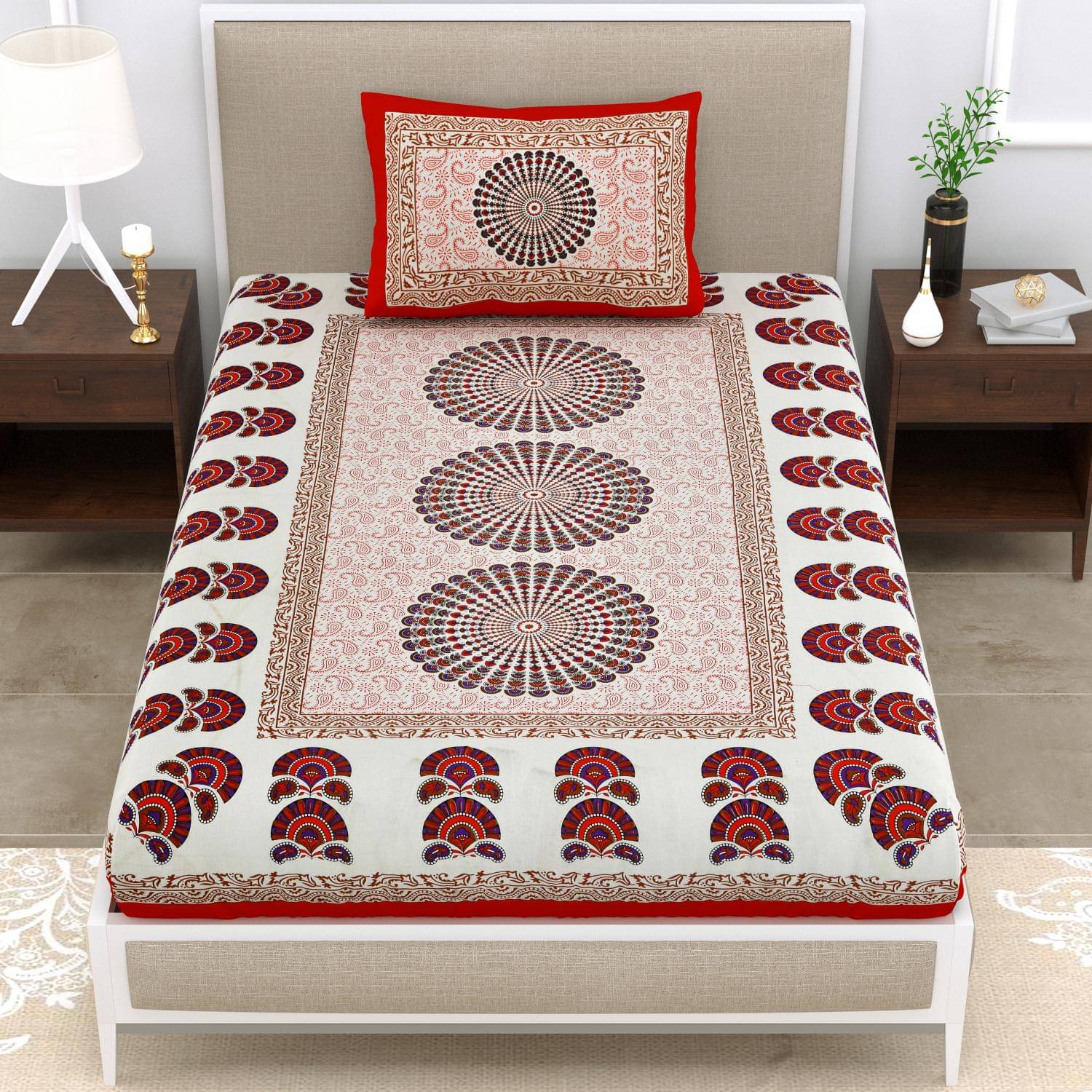 ABHACLOTHO Cotton 1 Single Bedsheet with 1 Pillow Cover ( Red ) ABHACLOTHO Cotton 1 Single Bedsheet with 1 Pillow Cover ( Red )