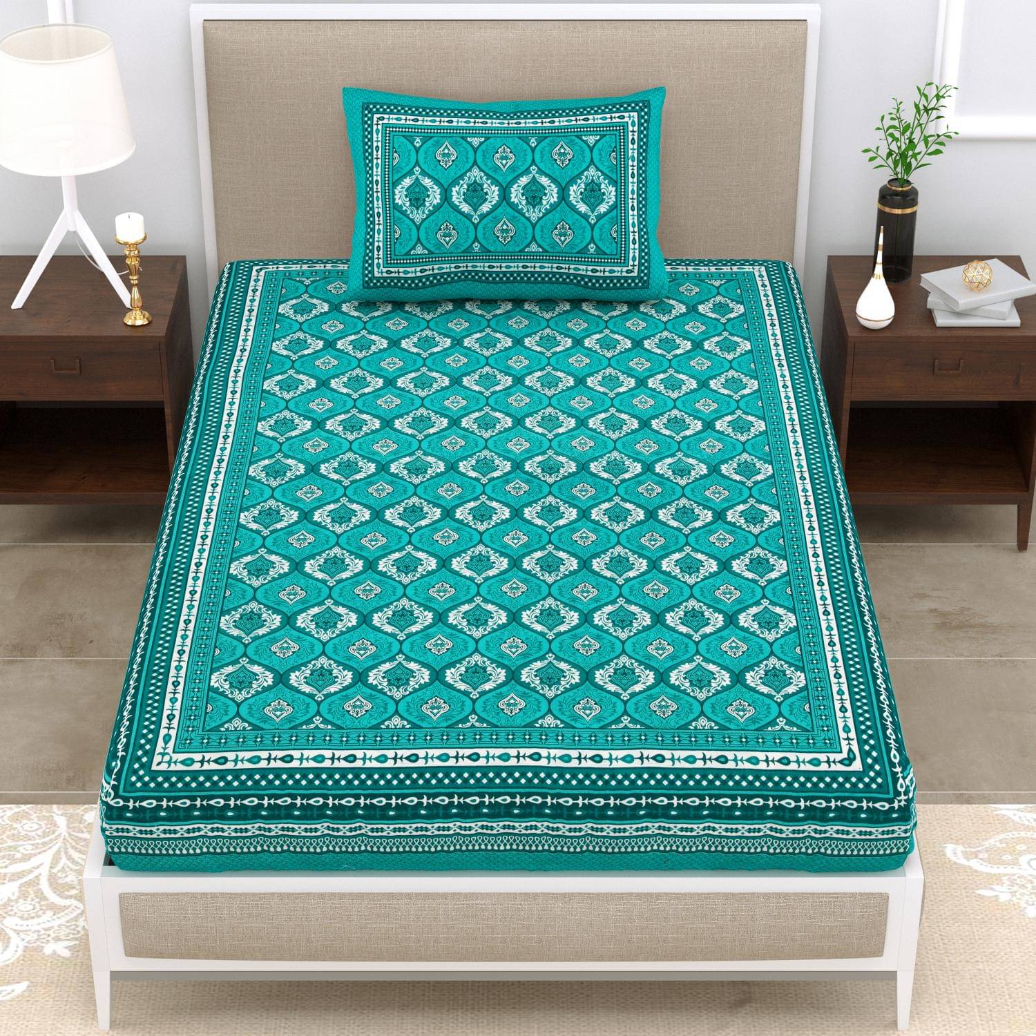 ABHACLOTHO Cotton 1 Single Bedsheet with 1 Pillow Cover ( Sea Green ) ABHACLOTHO Cotton 1 Single Bedsheet with 1 Pillow Cover ( Sea Green )