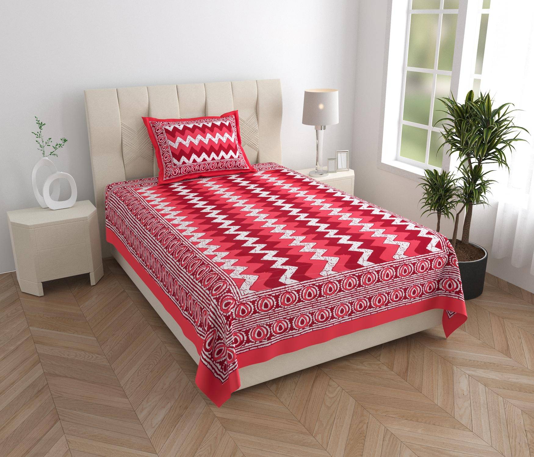     			ABHACLOTHO Cotton 1 Single Bedsheet with 1 Pillow Cover ( Pink )