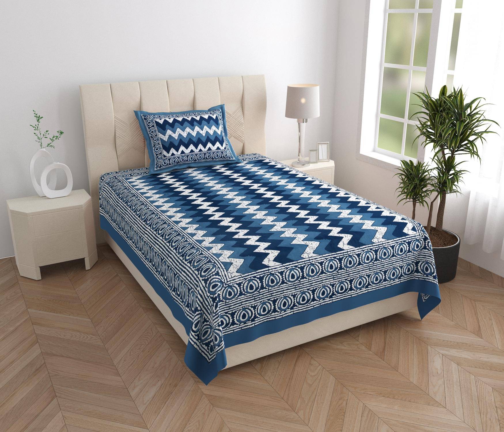 ABHACLOTHO Cotton 1 Single Bedsheet with 1 Pillow Cover ( Navy Blue ) ABHACLOTHO Cotton 1 Single Bedsheet with 1 Pillow Cover ( Navy Blue )