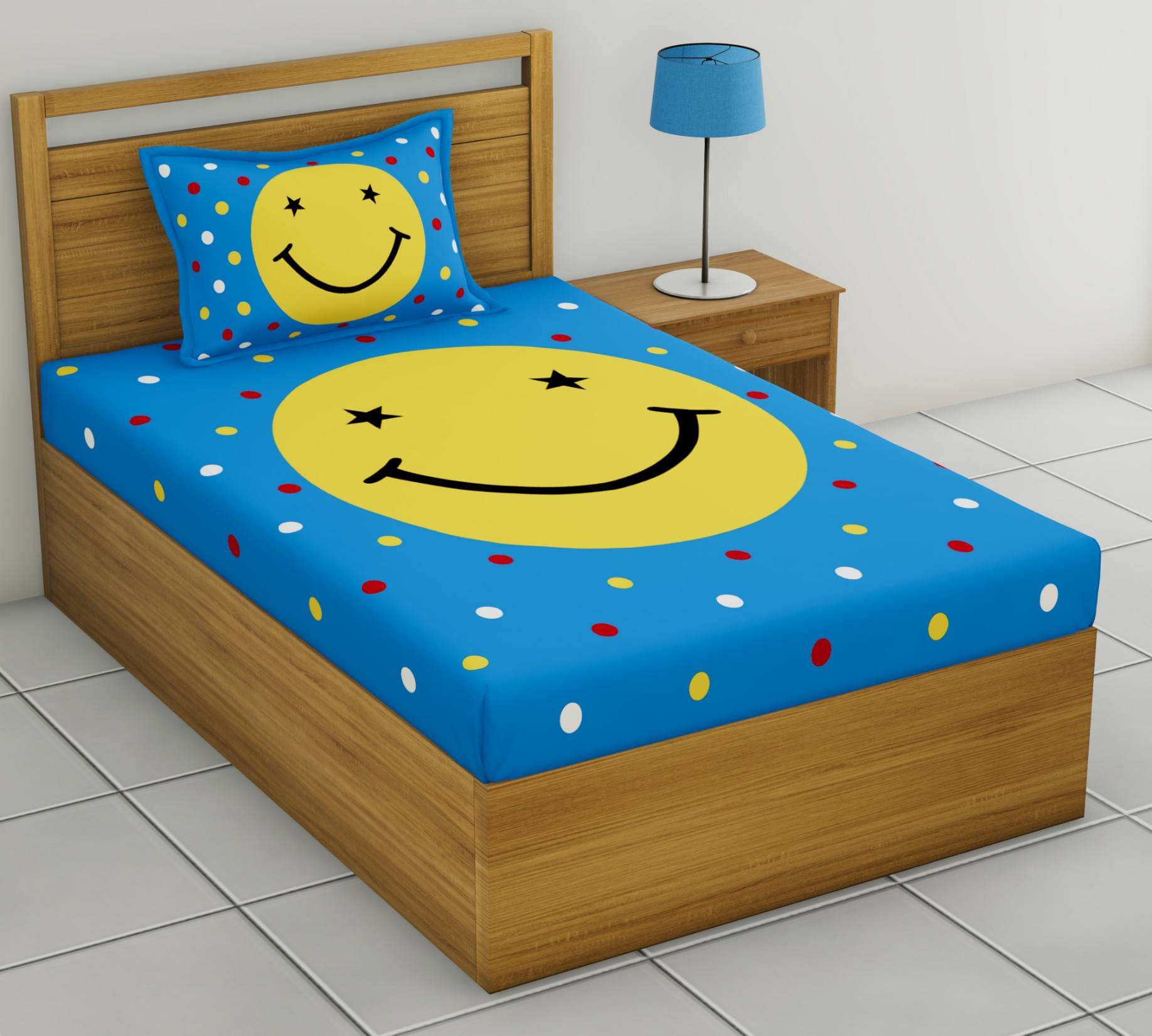    			ABHACLOTHO Cotton 1 Single Bedsheet with 1 Pillow Cover ( Blue )