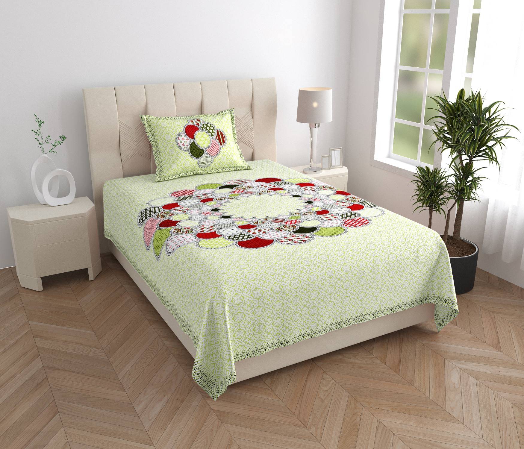 ABHACLOTHO Cotton 1 Single Bedsheet with 1 Pillow Cover ( Green ) ABHACLOTHO Cotton 1 Single Bedsheet with 1 Pillow Cover ( Green )