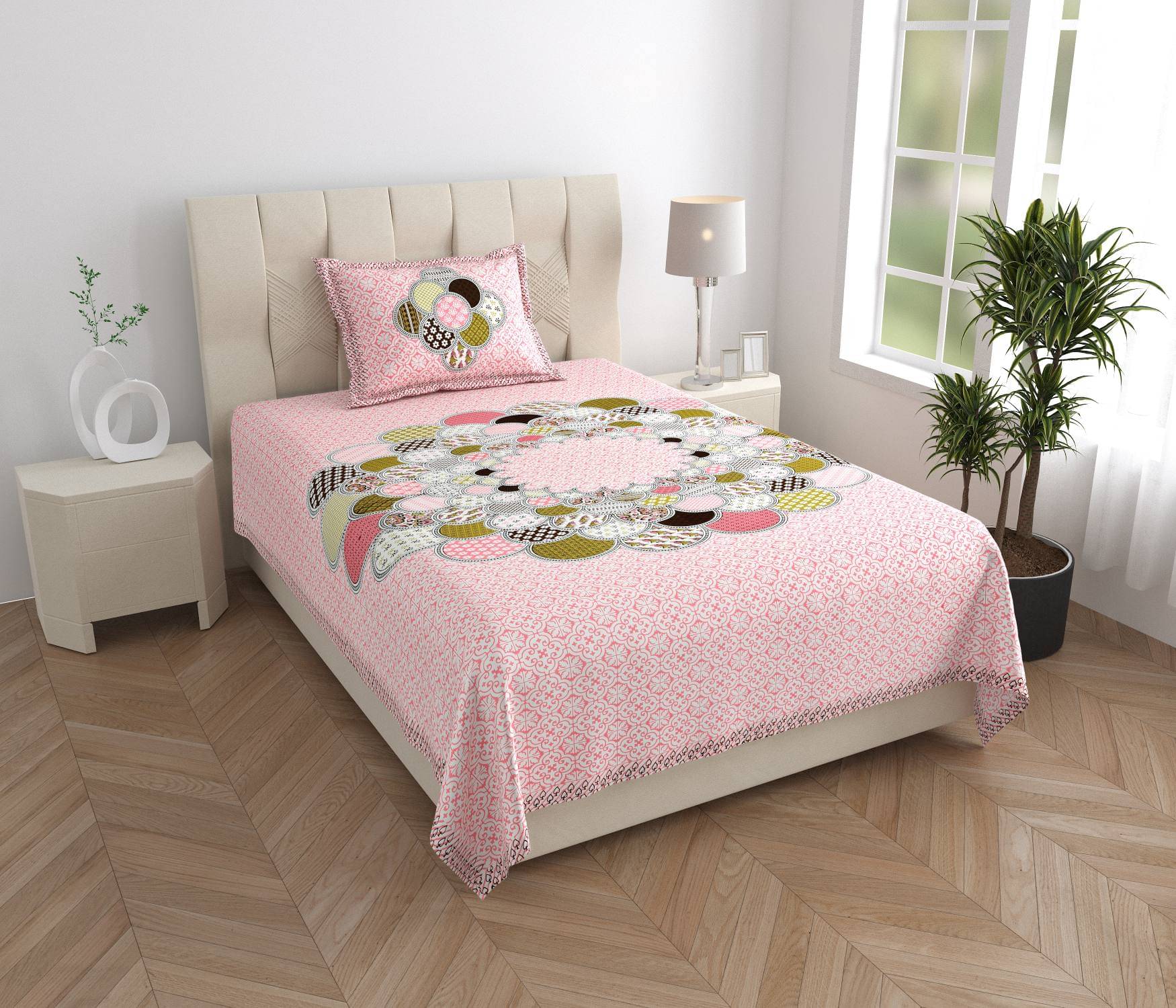 ABHACLOTHO Cotton 1 Single Bedsheet with 1 Pillow Cover ( Pink ) ABHACLOTHO Cotton 1 Single Bedsheet with 1 Pillow Cover ( Pink )