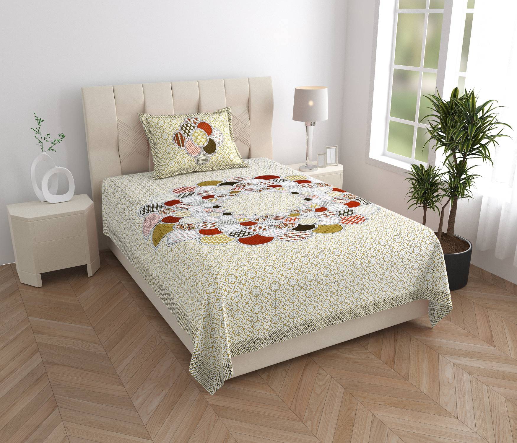     			ABHACLOTHO Cotton 1 Single Bedsheet with 1 Pillow Cover ( Olive )