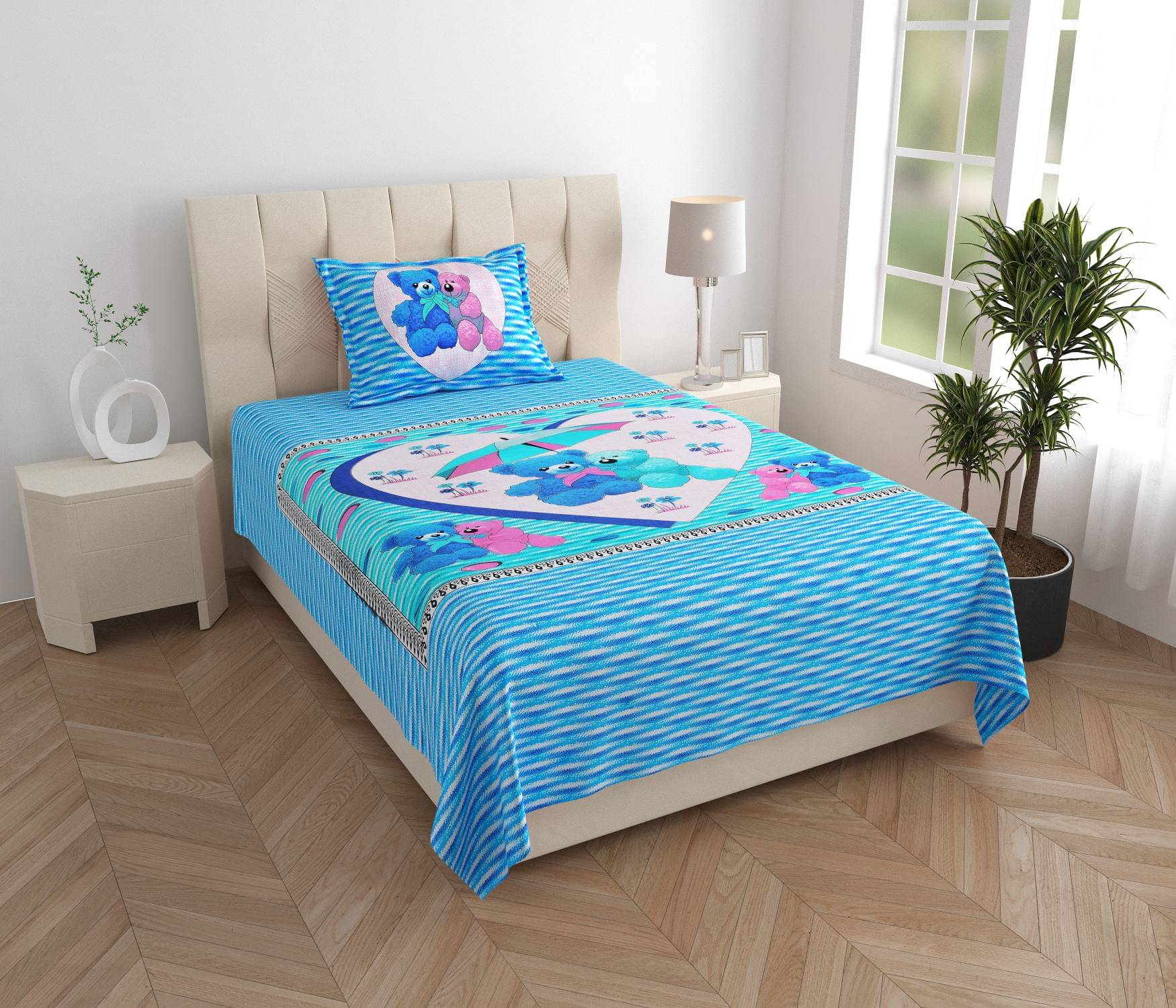 ABHACLOTHO Cotton 1 Single Bedsheet with 1 Pillow Cover ( Blue ) ABHACLOTHO Cotton 1 Single Bedsheet with 1 Pillow Cover ( Blue )