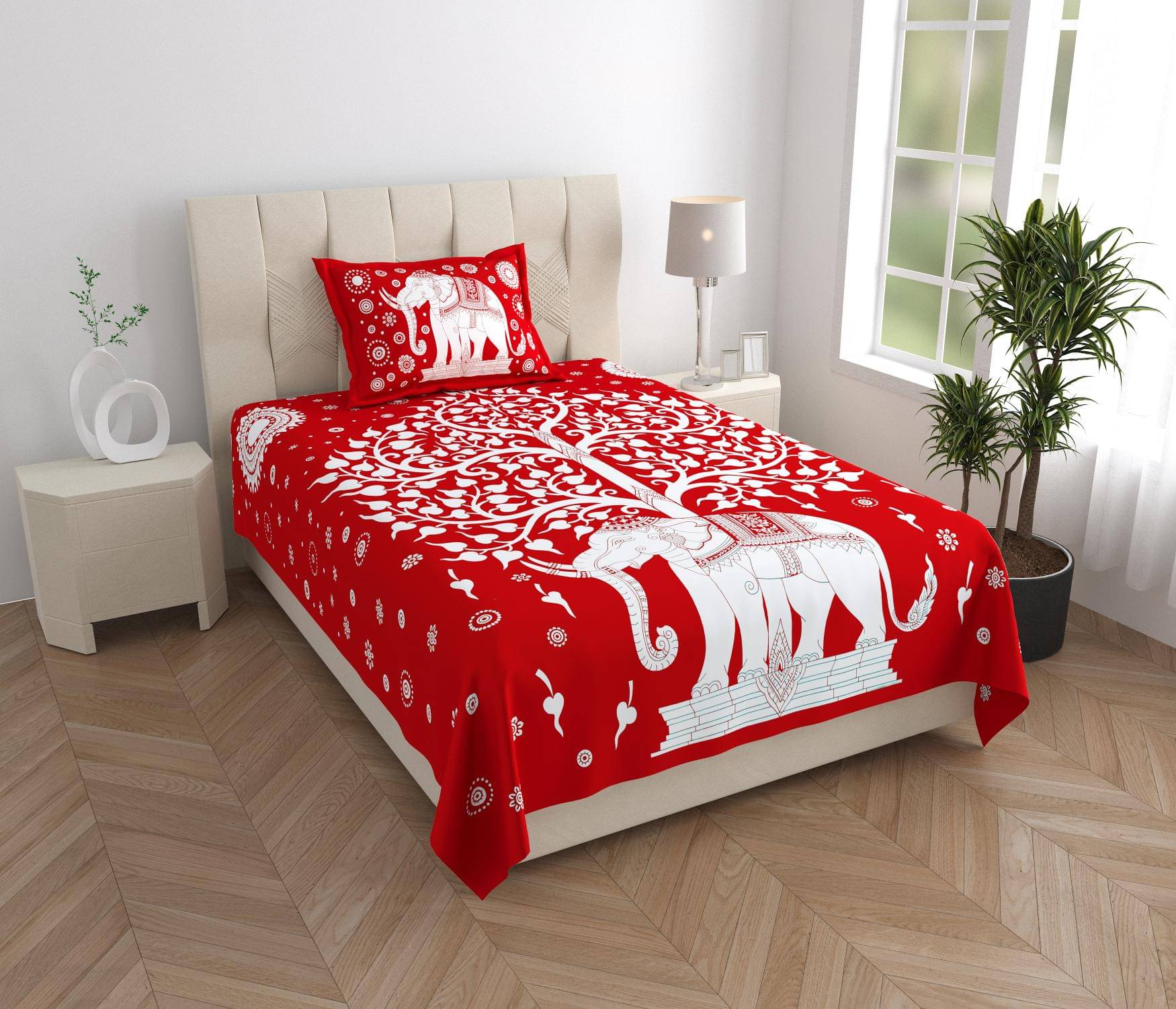 ABHACLOTHO Cotton 1 Single Bedsheet with 1 Pillow Cover ( Red ) ABHACLOTHO Cotton 1 Single Bedsheet with 1 Pillow Cover ( Red )
