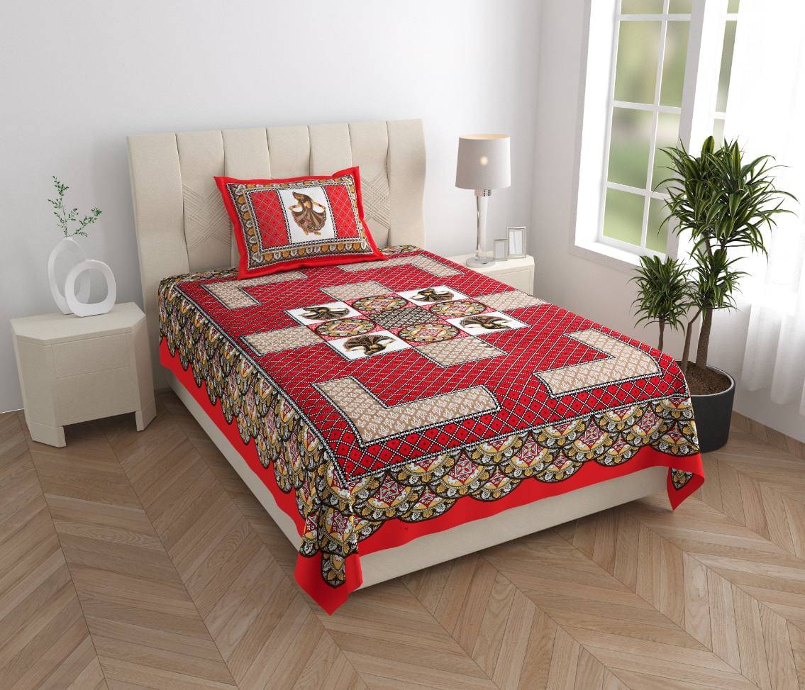 ABHACLOTHO Cotton 1 Single Bedsheet with 1 Pillow Cover ( Red ) ABHACLOTHO Cotton 1 Single Bedsheet with 1 Pillow Cover ( Red )