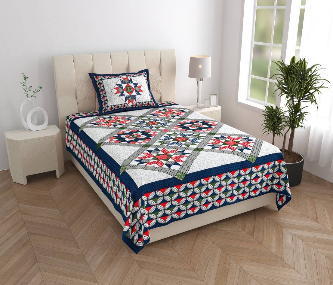     			ABHACLOTHO Cotton 1 Single Bedsheet with 1 Pillow Cover ( Navy Blue )