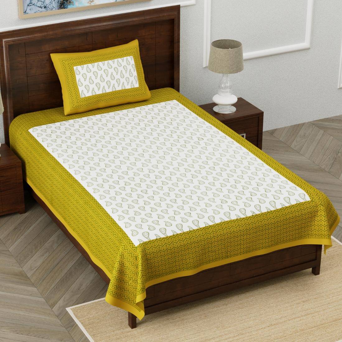 ABHACLOTHO Cotton 1 Single Bedsheet with 1 Pillow Cover ( Mustard ) ABHACLOTHO Cotton 1 Single Bedsheet with 1 Pillow Cover ( Mustard )