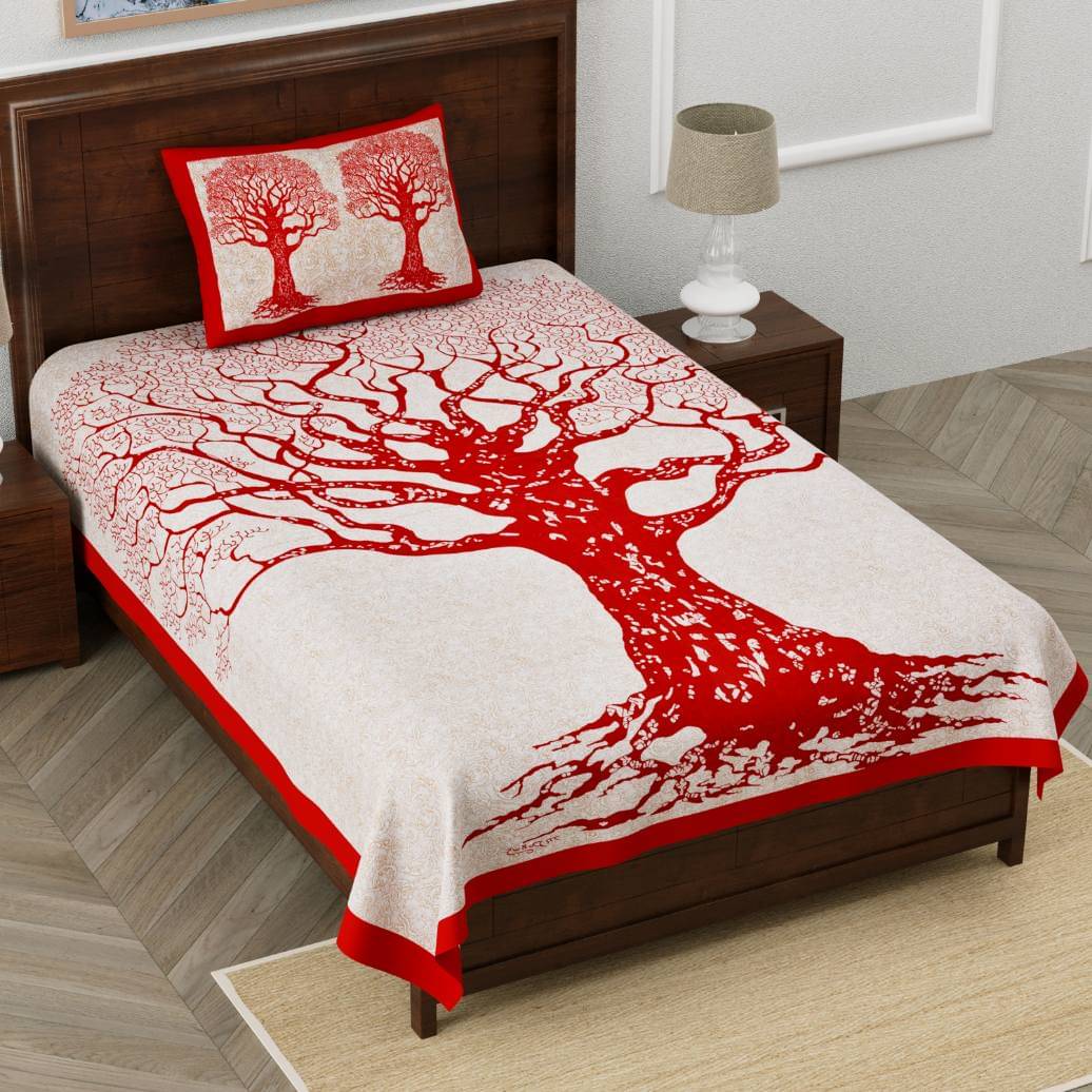 ABHACLOTHO Cotton 1 Single Bedsheet with 1 Pillow Cover ( Red ) ABHACLOTHO Cotton 1 Single Bedsheet with 1 Pillow Cover ( Red )