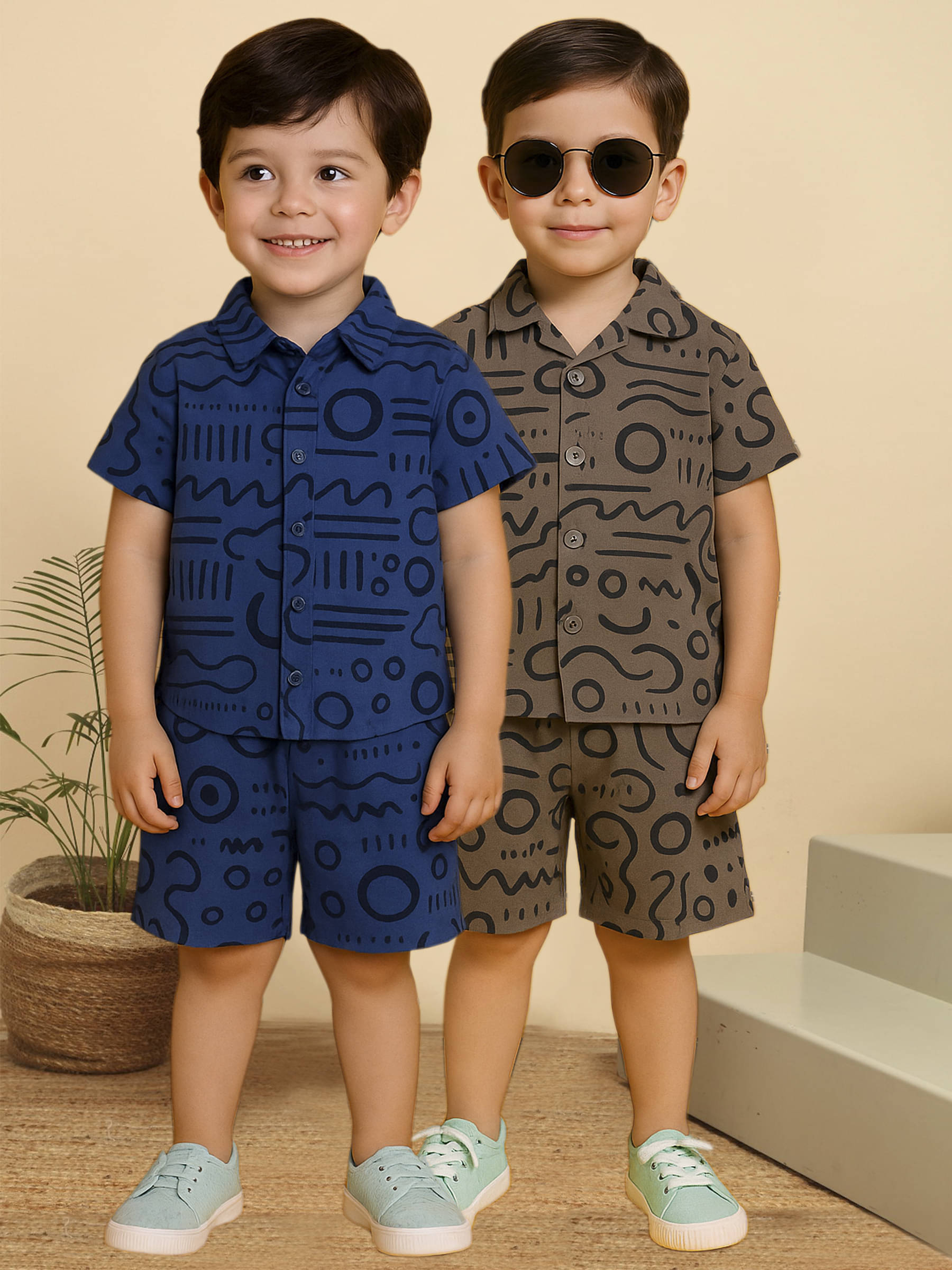 ALY JH0N Pack of 2 Boys Cotton Shirt & Shorts Set ( Multicolor 2 ) ALY JH0N Pack of 2 Boys Cotton Shirt & Shorts Set ( Multicolor 2 )