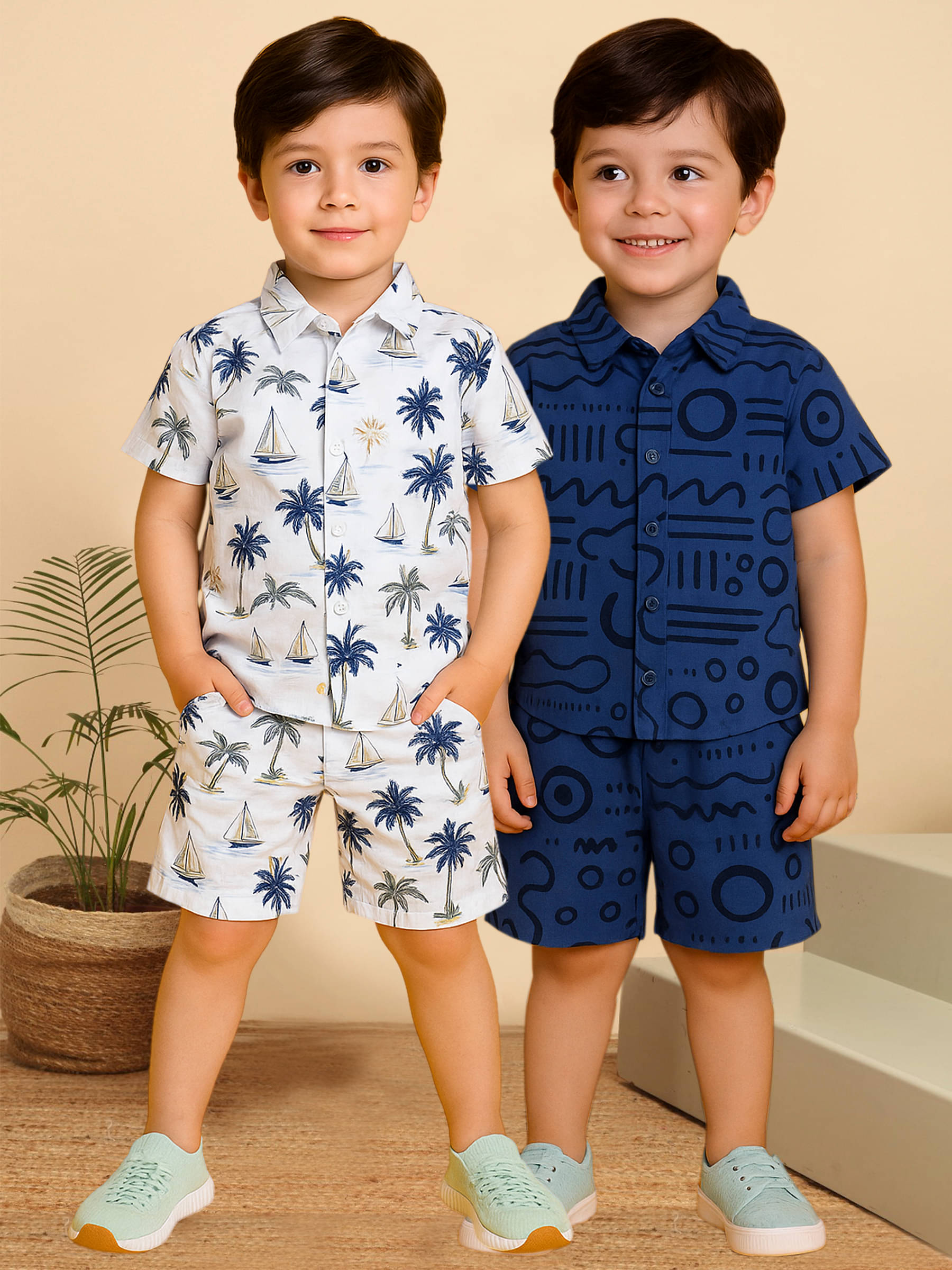 ALY JH0N Pack of 2 Boys Cotton Shirt & Shorts Set ( Multicolor 6 )     			ALY JH0N Pack of 2 Boys Cotton Shirt & Shorts Set ( Multicolor 6 )
