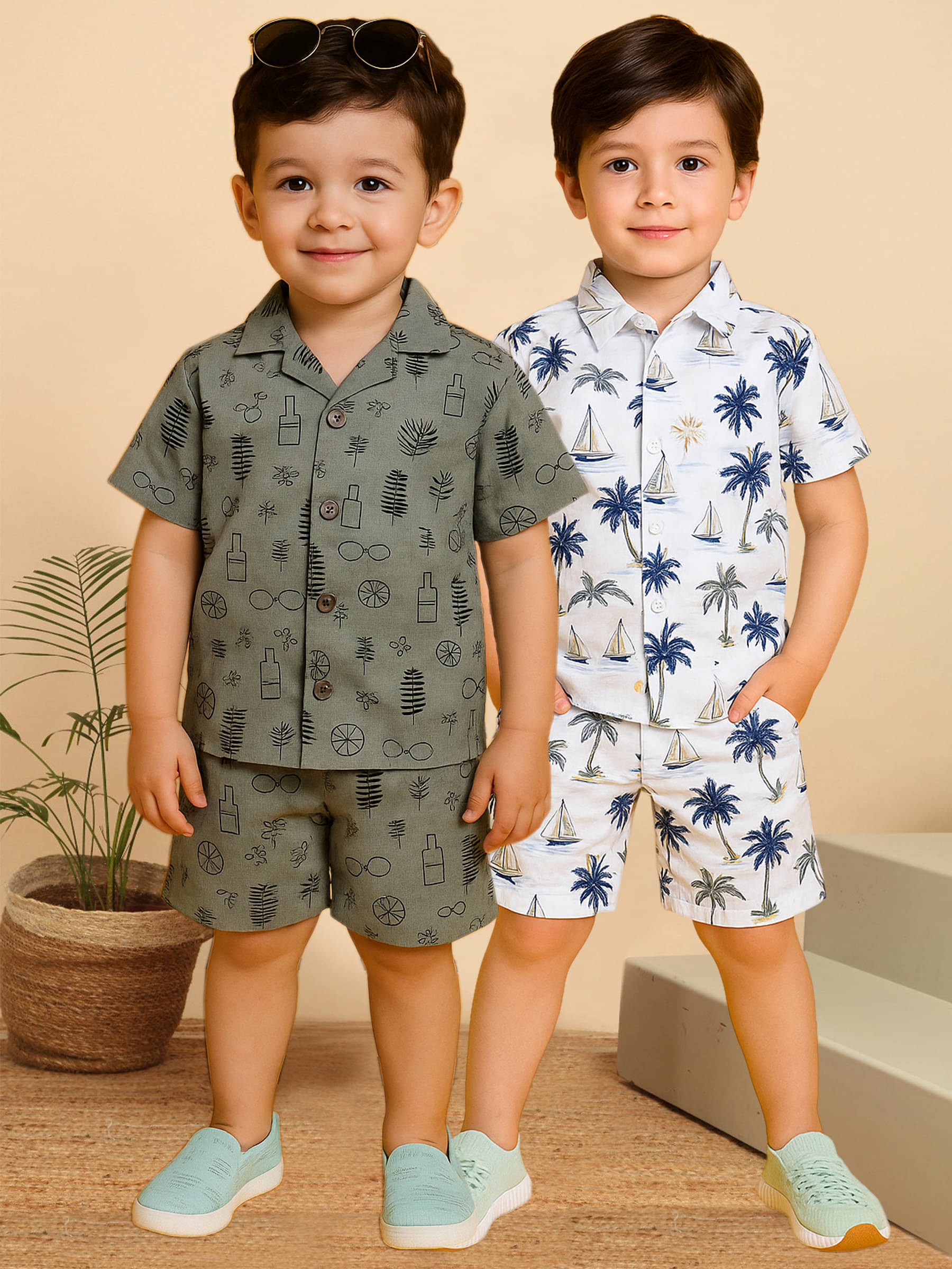     			ALY JH0N Pack of 2 Boys Cotton Shirt & Shorts Set ( Multicolor )