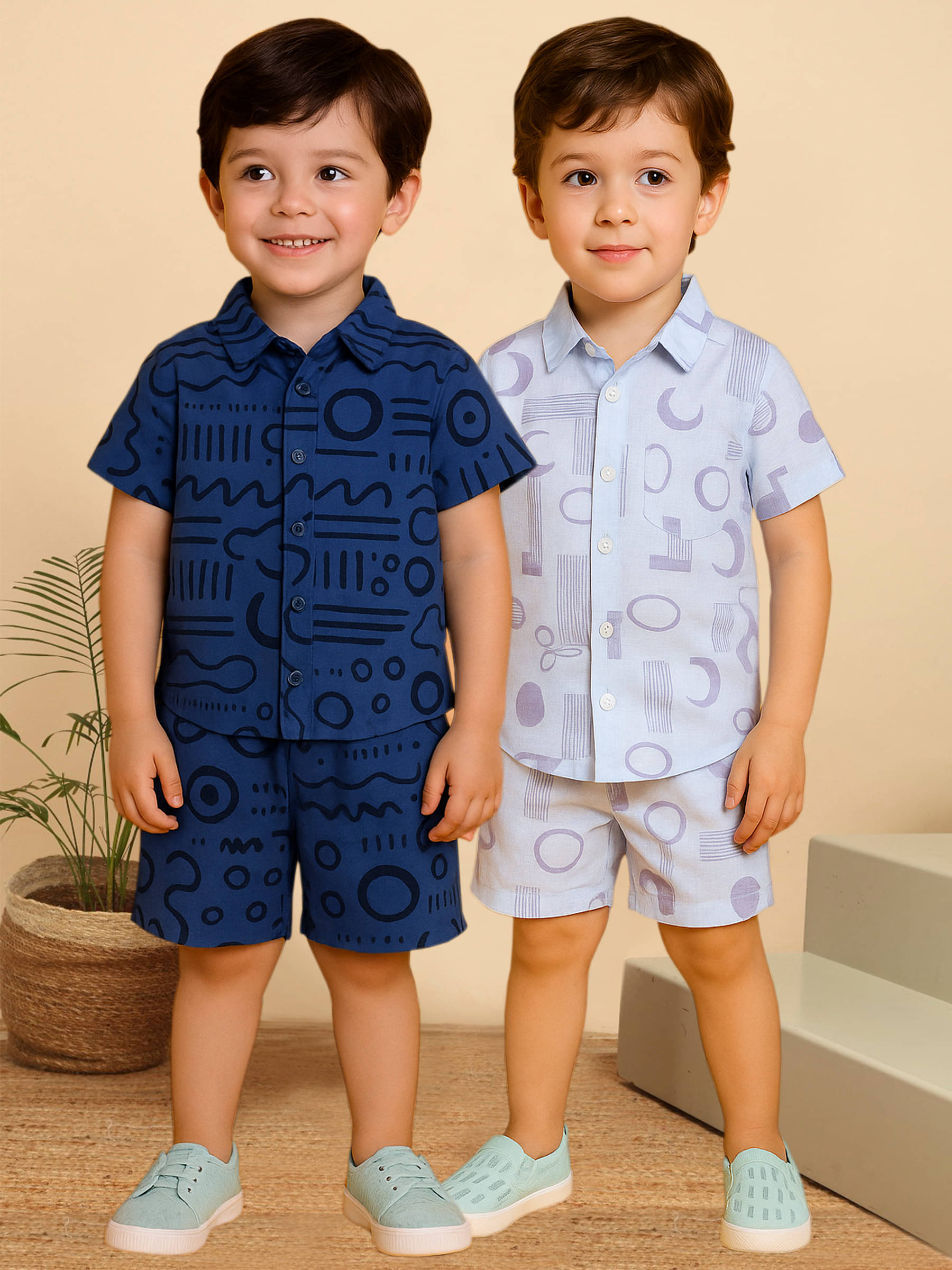 ALY JH0N Pack of 2 Boys Cotton Shirt & Shorts Set ( Multicolor 1 )     			ALY JH0N Pack of 2 Boys Cotton Shirt & Shorts Set ( Multicolor 1 )