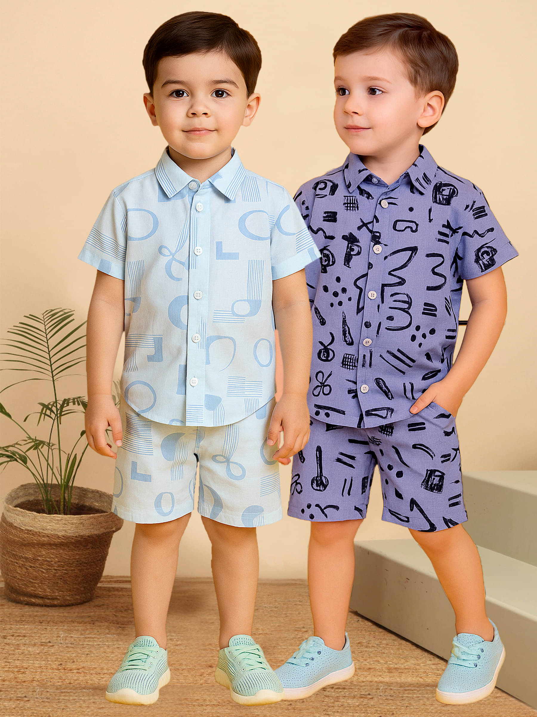     			ALY JH0N Pack of 2 Boys Cotton Shirt & Shorts Set ( Multicolor 5 )