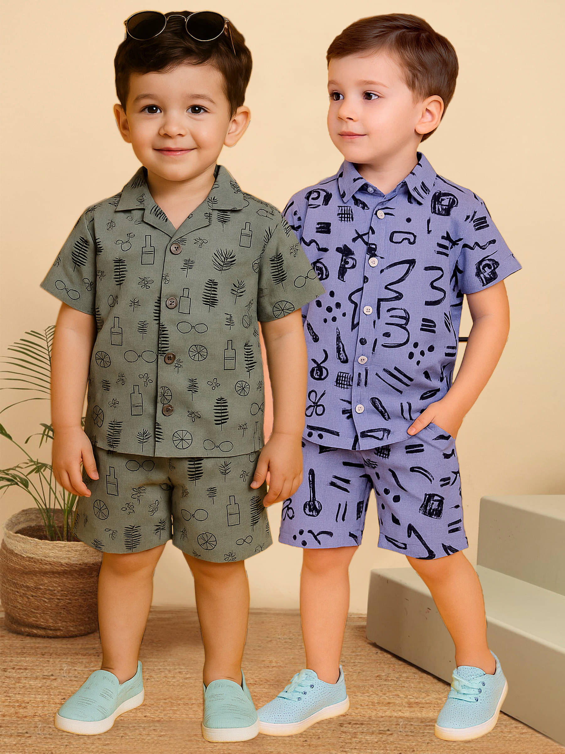     			ALY JH0N Pack of 2 Boys Cotton Shirt & Shorts Set ( Multicolor 9 )