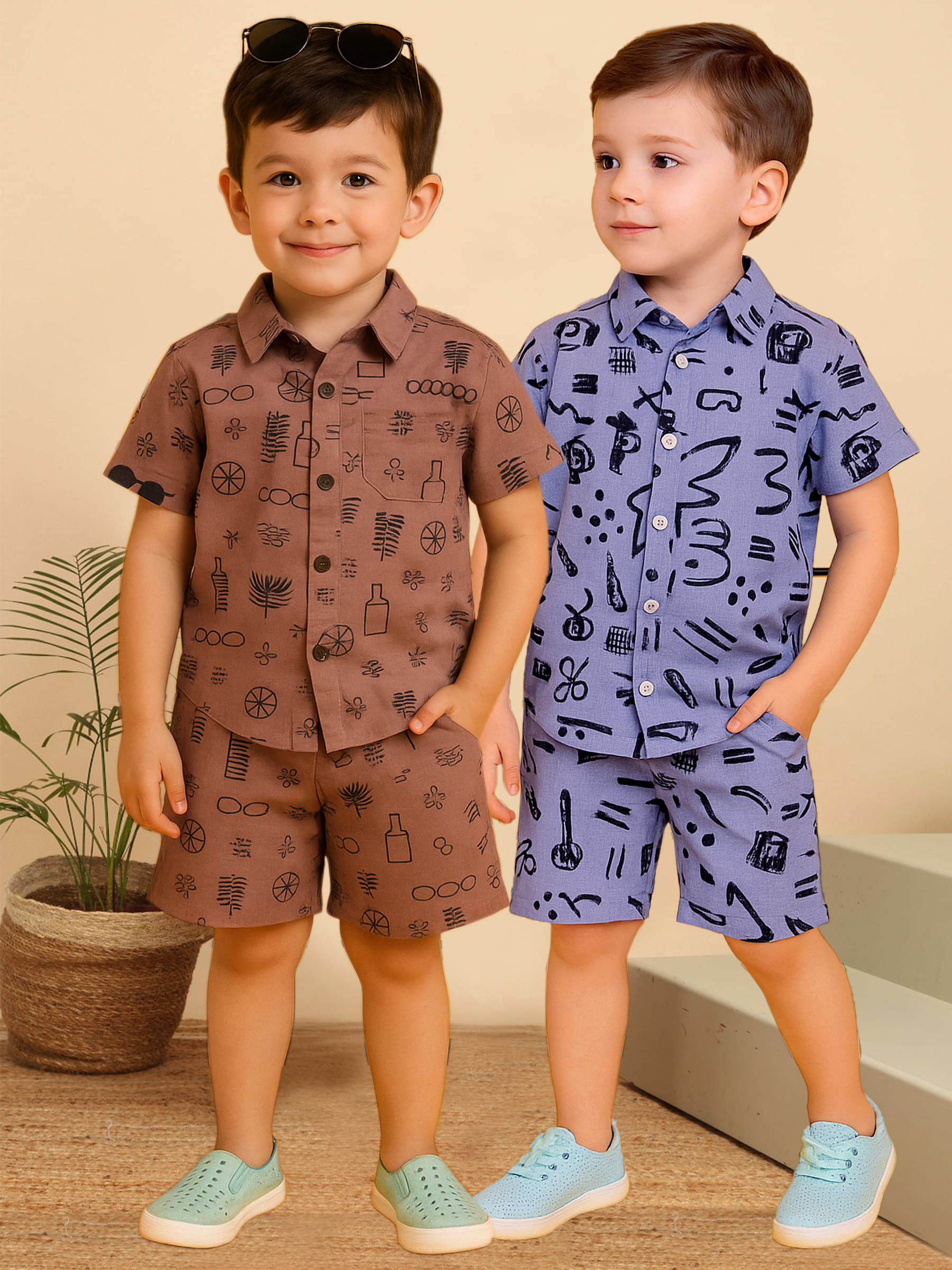 ALY JH0N Pack of 2 Boys Cotton Shirt & Shorts Set ( Multicolor 7 ) ALY JH0N Pack of 2 Boys Cotton Shirt & Shorts Set ( Multicolor 7 )
