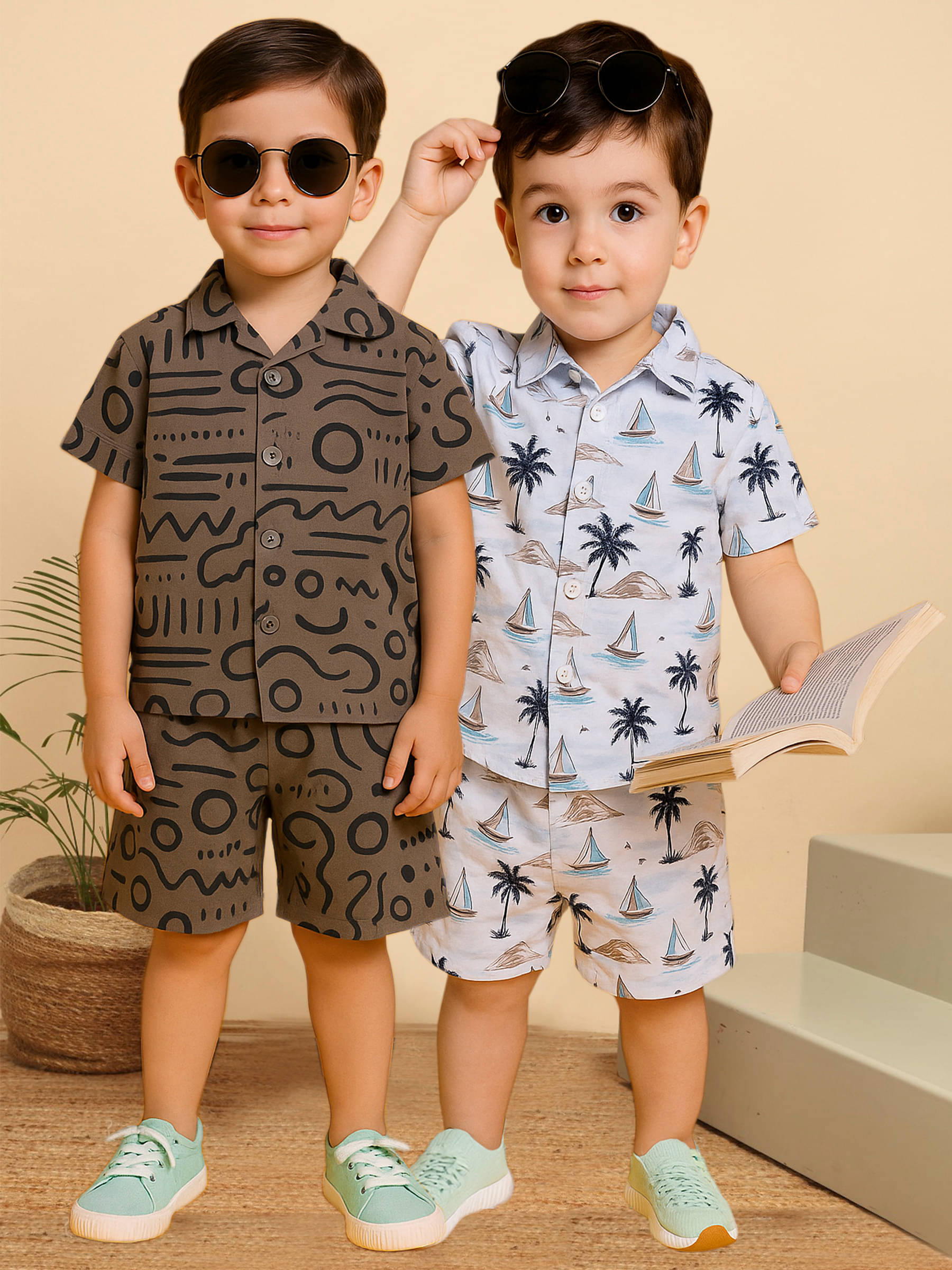 ALY JH0N Pack of 2 Boys Cotton Shirt & Shorts Set ( Multicolor 7 )     			ALY JH0N Pack of 2 Boys Cotton Shirt & Shorts Set ( Multicolor 7 )