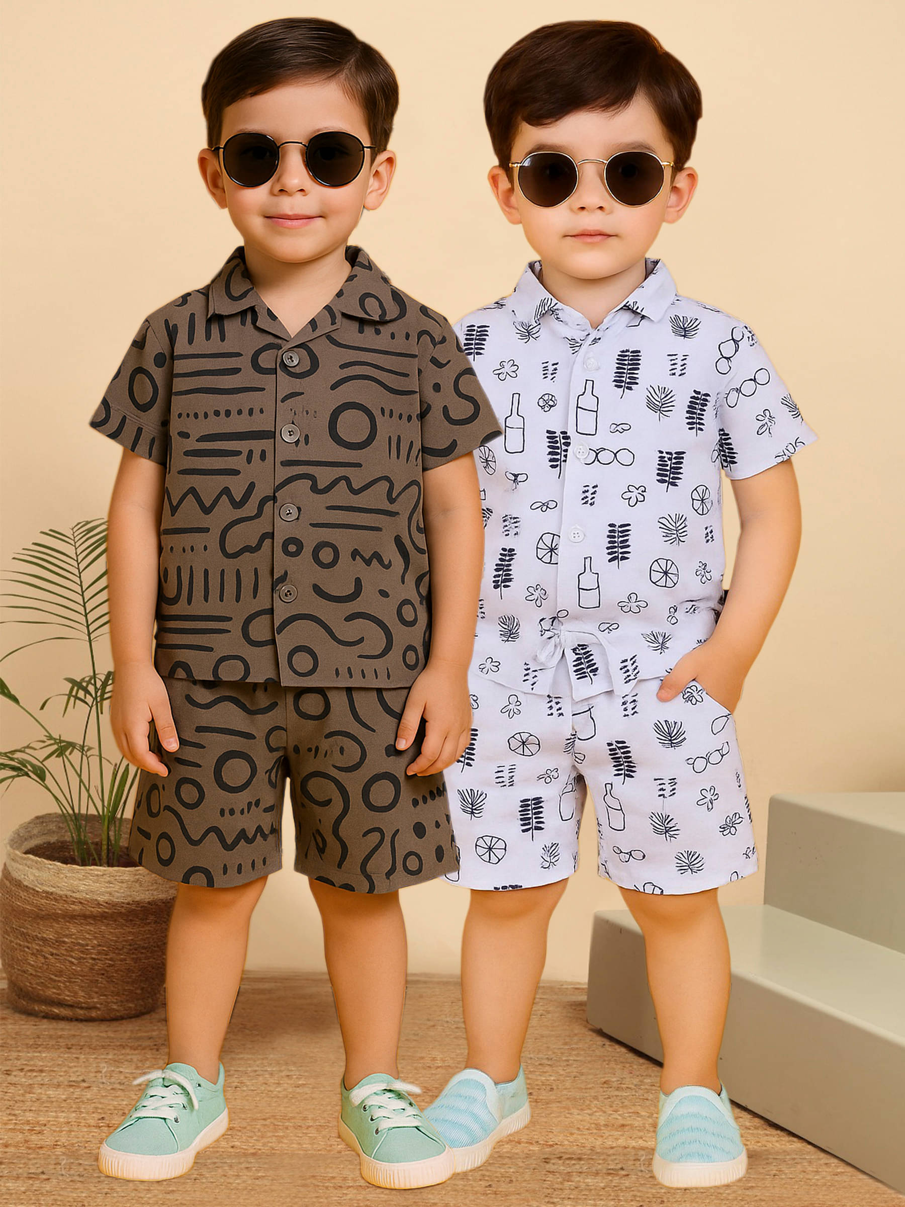     			ALY JH0N Pack of 2 Boys Cotton Shirt & Shorts Set ( Multicolor 8 )