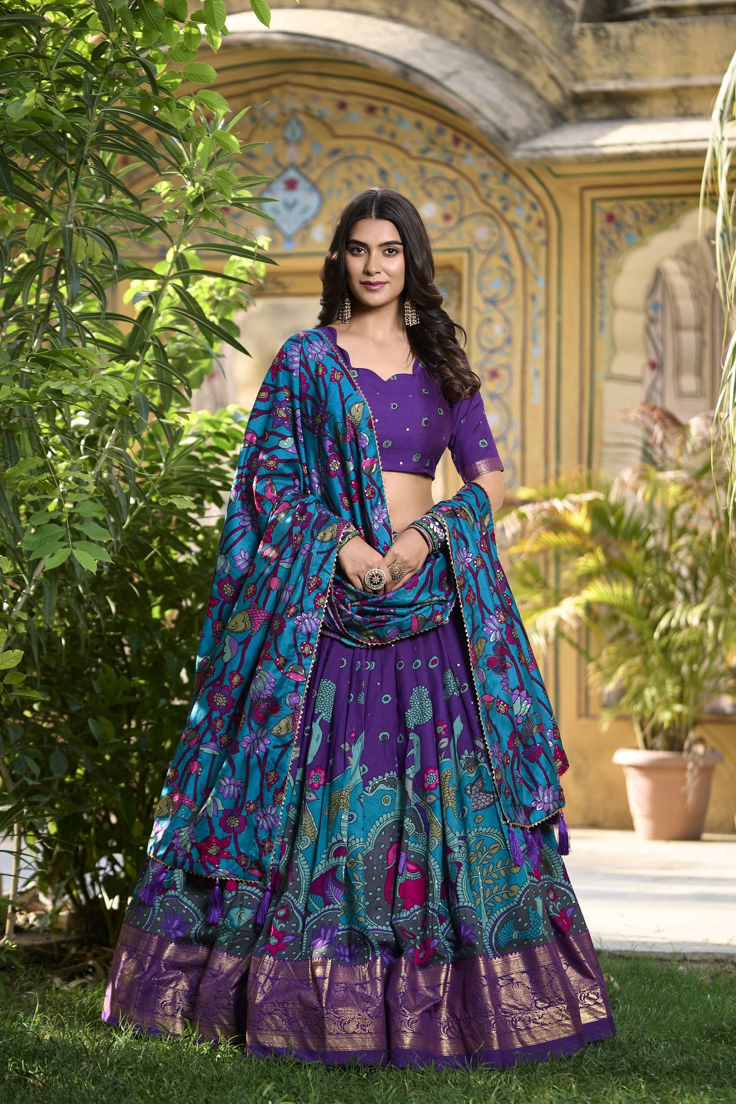     			Aika Purple Tussar Silk Chaniya Choli Semi Stitched Lehenga Single