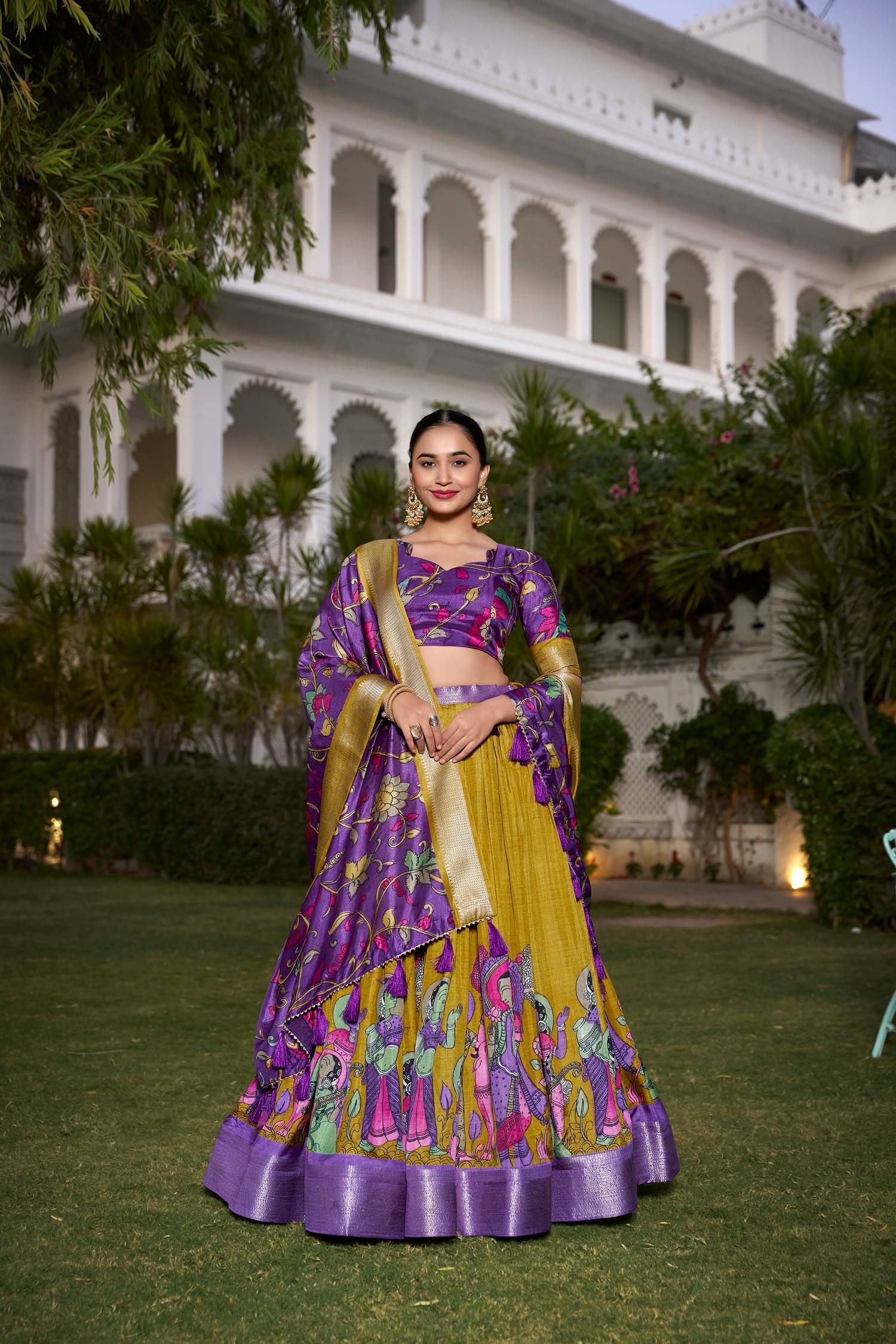 Aika Yellow Tussar Silk Chaniya Choli Semi Stitched Lehenga Single Aika Yellow Tussar Silk Chaniya Choli Semi Stitched Lehenga Single