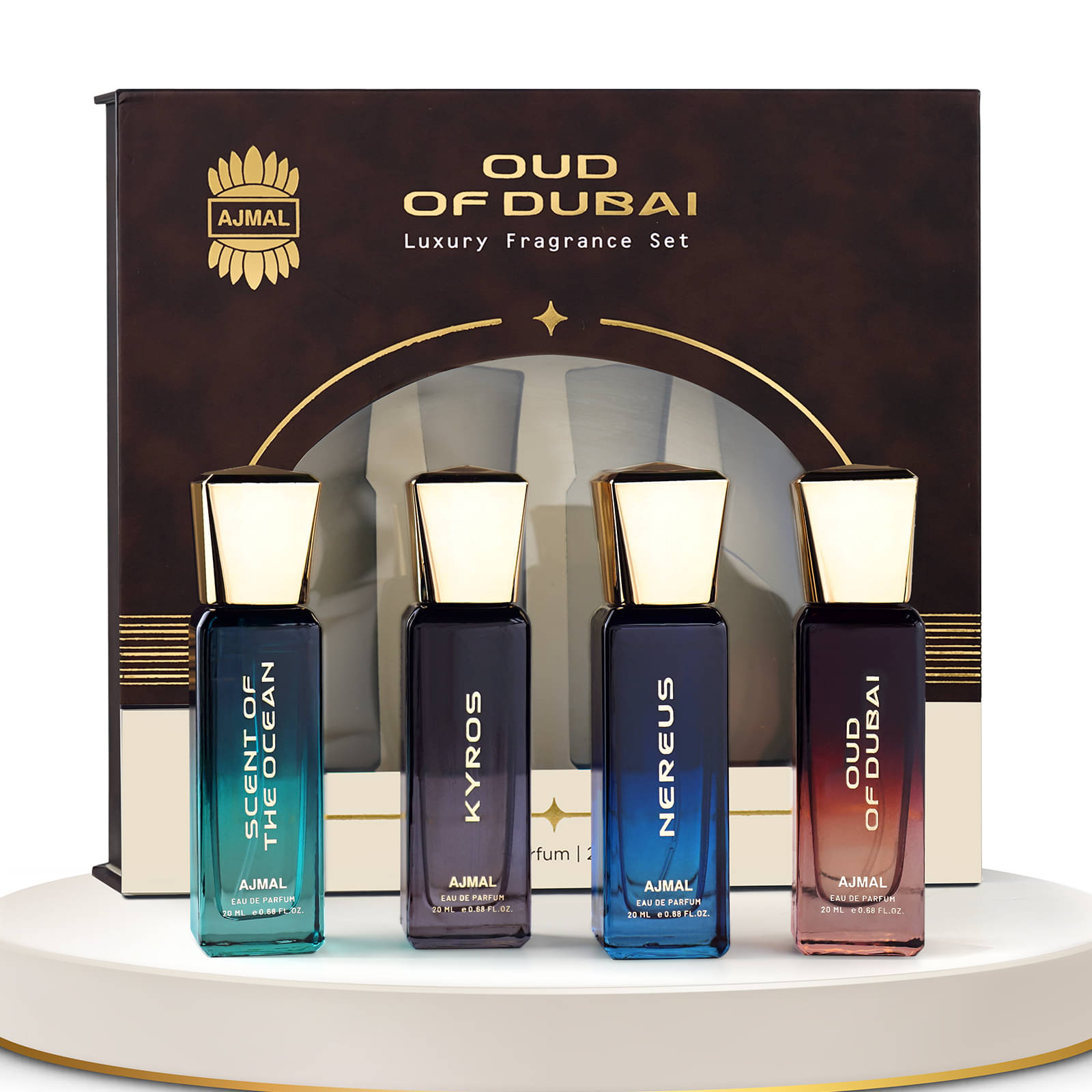     			Ajmal OUD of Dubai Gift set Pack of 4 (20ml EACH) -  Scent Of The Ocean 20ml /Nereus 20ml /Oud of Dubai 20ml / Kyros 20ml