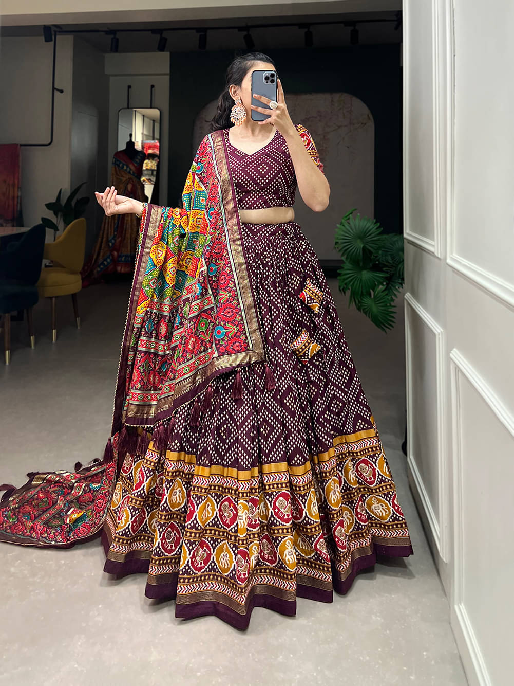 Apnisha Purple Tussar Silk Chaniya Choli Semi Stitched Lehenga Single Apnisha Purple Tussar Silk Chaniya Choli Semi Stitched Lehenga Single