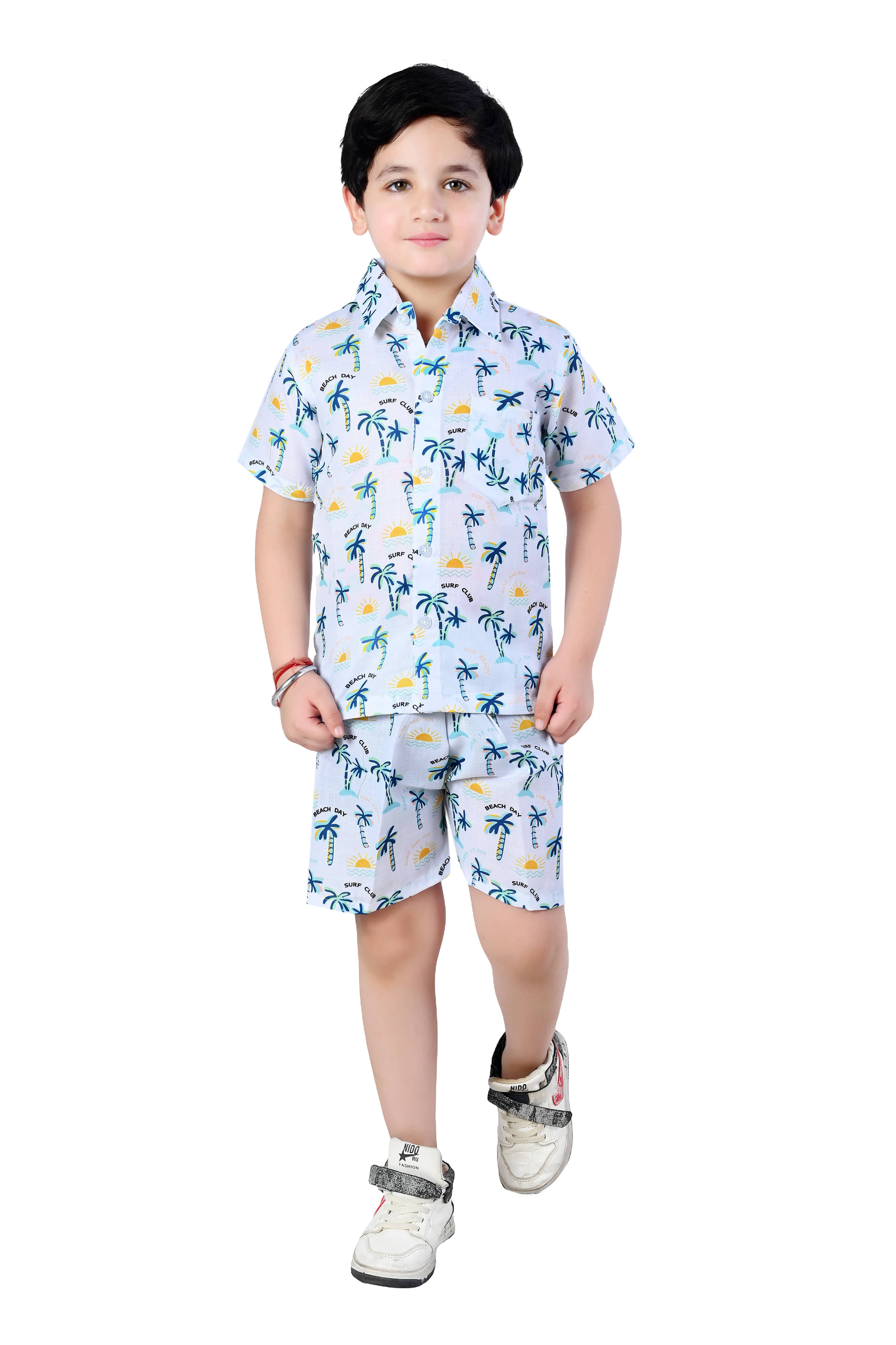 Arshia Fashions Pack of 1 Boys Cotton Blend Shirt & Shorts Set ( White ) Arshia Fashions Pack of 1 Boys Cotton Blend Shirt & Shorts Set ( White )