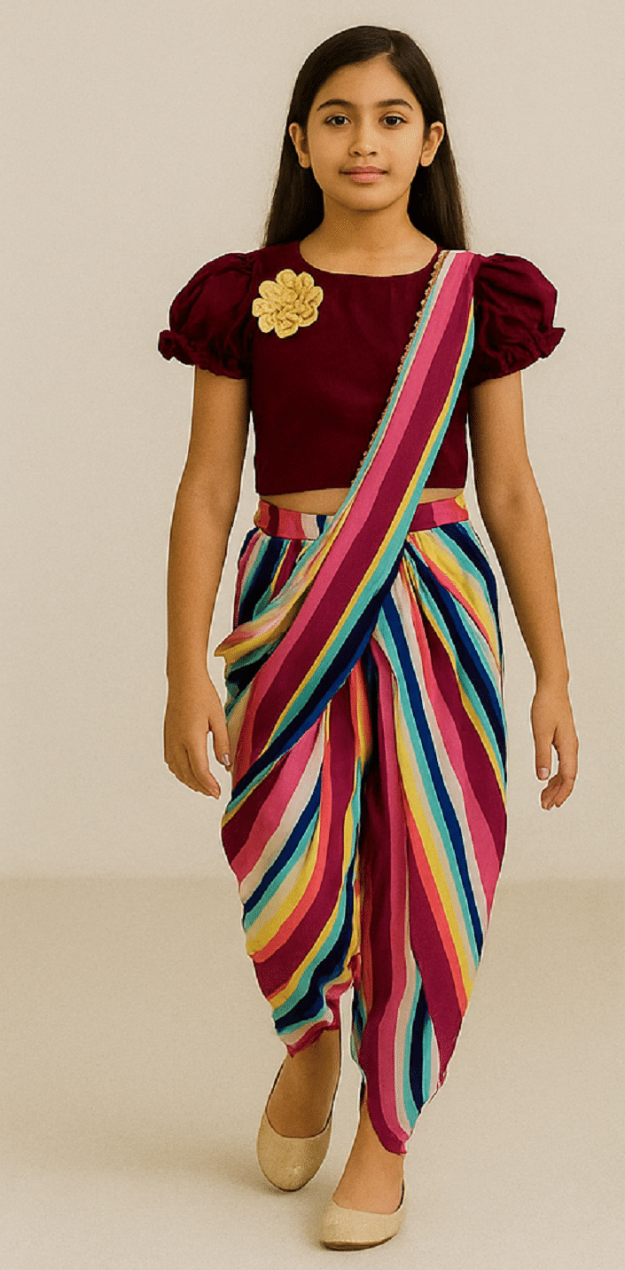     			BHOOLKU Girls Georgette Kurti with Dhoti ( Pack of 1 , Maroon )