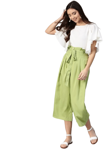     			Bitterlime Women Solid Top With Trousers Co-Ord Set ( Off White )