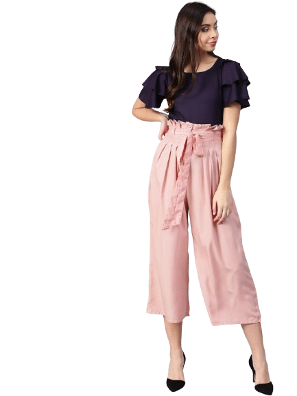     			Bitterlime Women Solid Top With Trousers Co-Ord Set ( Navy Blue )
