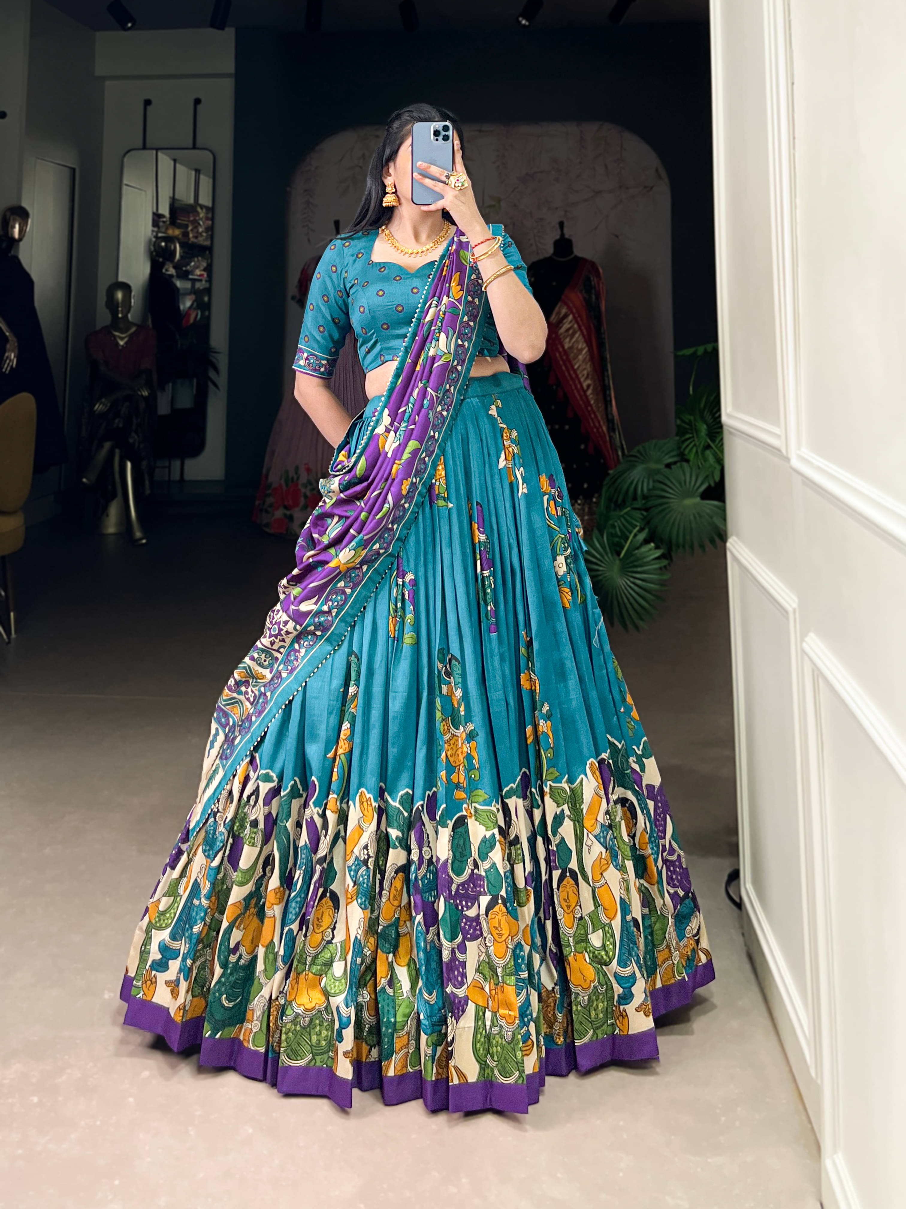CYNOR Navy Tussar Silk Circular Stitched Lehenga Single CYNOR Navy Tussar Silk Circular Stitched Lehenga Single